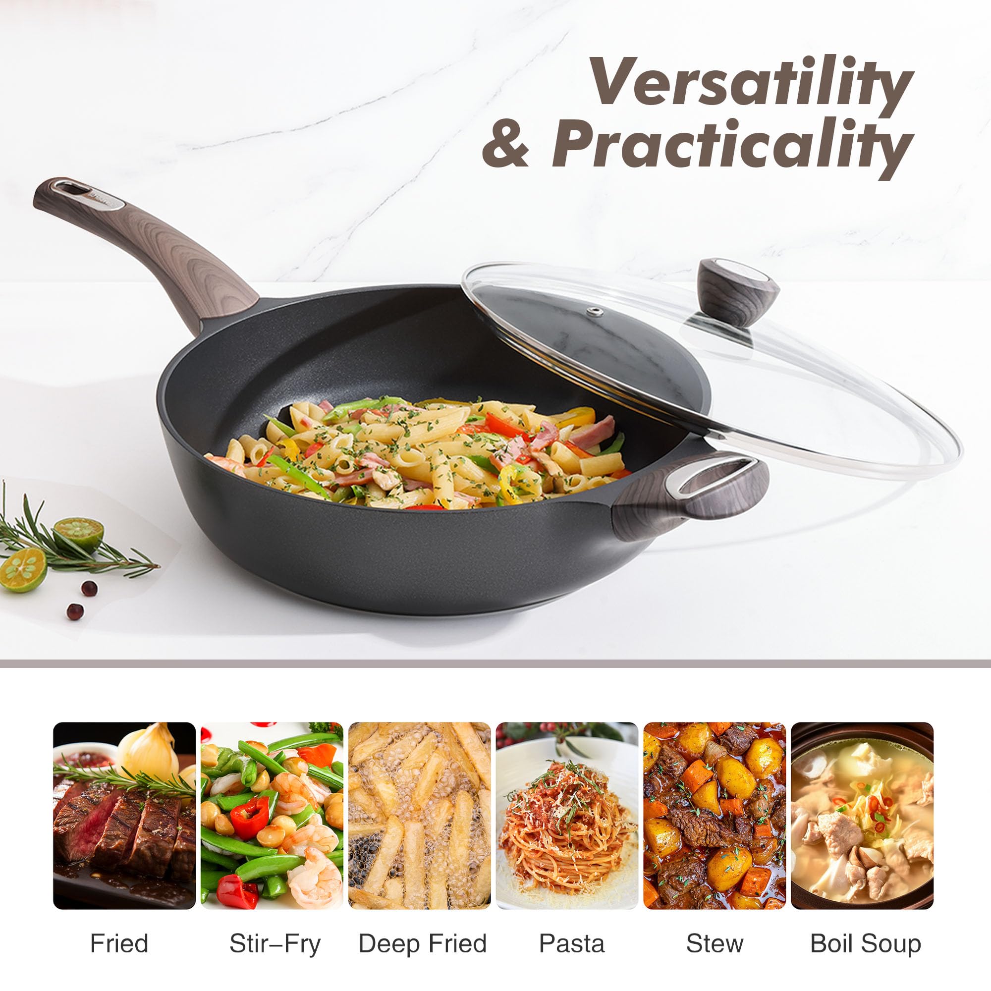 SENSARTE Ceramic Nonstick Frying Pan Skillet with Lid, 12 Inch Large Deep Frying Pan, 5 Qt Saute Pan, Induction Pan, Healthy Non Toxic Cooking Pan with Helper Handle, PFOA PFAS PTFE Free