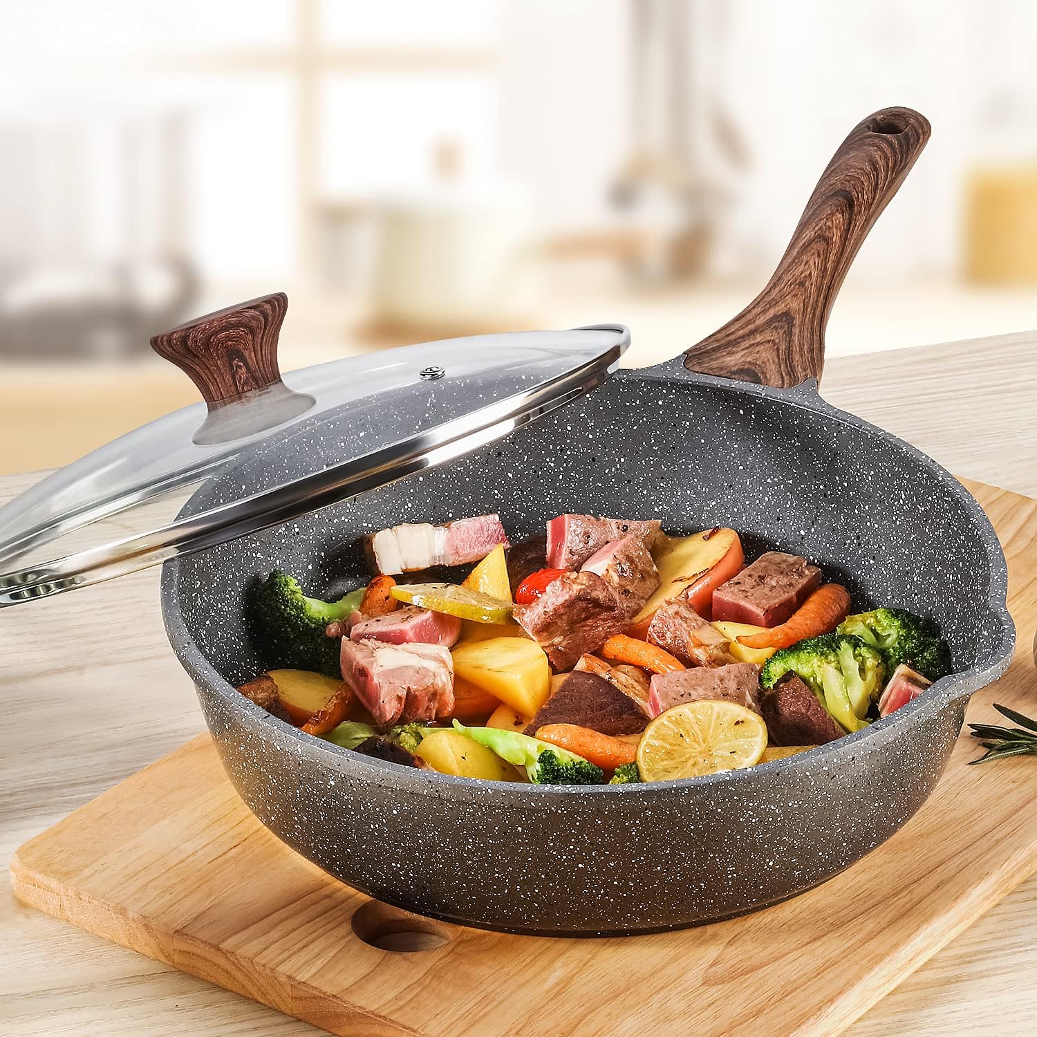 SENSARTE Nonstick Ceramic Sauté Pan 11-Inch/4.3QT, Non-toxic Deep Frying Pan Skillet with Lid, Healthy Jumbo Cooker, Stay Cool Handle, Induction Compatible, PFOA & PFAS Free