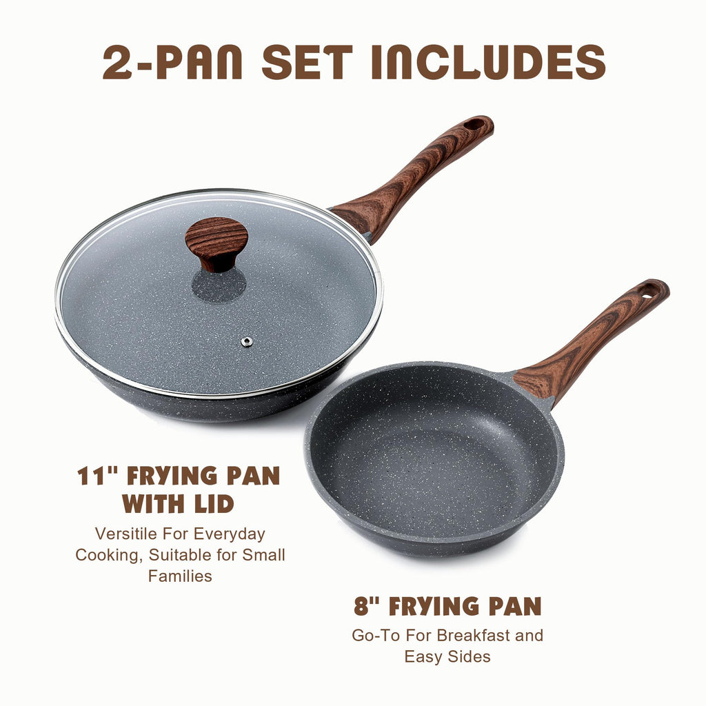 SENSARTE Nonstick Frying Pan Skillets, Swiss Granite Coating Omelette Pans, Healthy Cookware Chef's Pan, Free of Intentionally Added PFOA (8+11Inch with Lid)