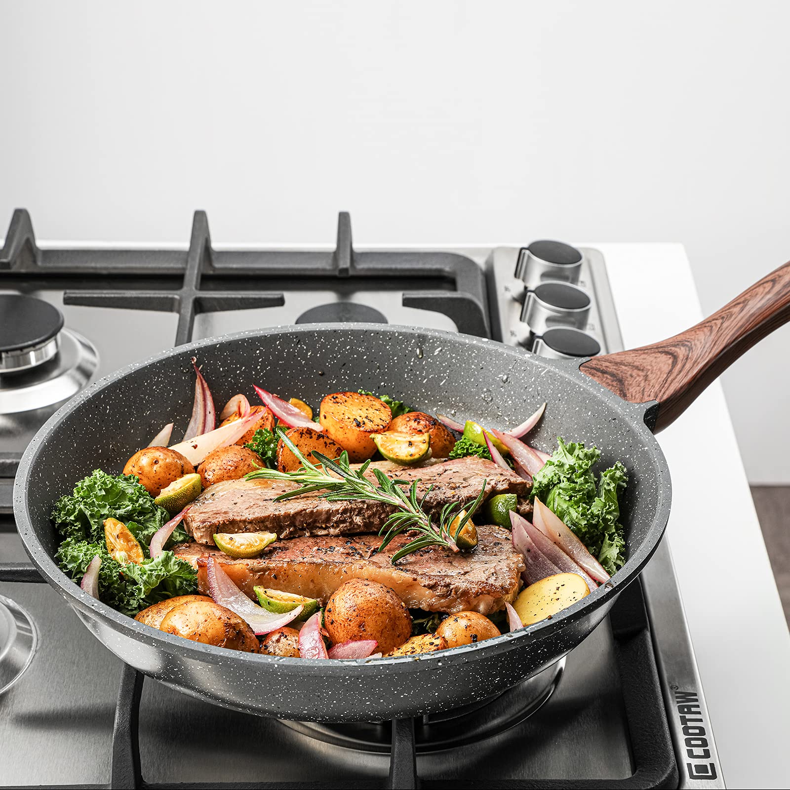 SENSARTE Nonstick Frying Pan Skillets, Swiss Granite Coating Omelette Pans, Healthy Cookware Chef's Pan, Free of Intentionally Added PFOA (8+11Inch with Lid)