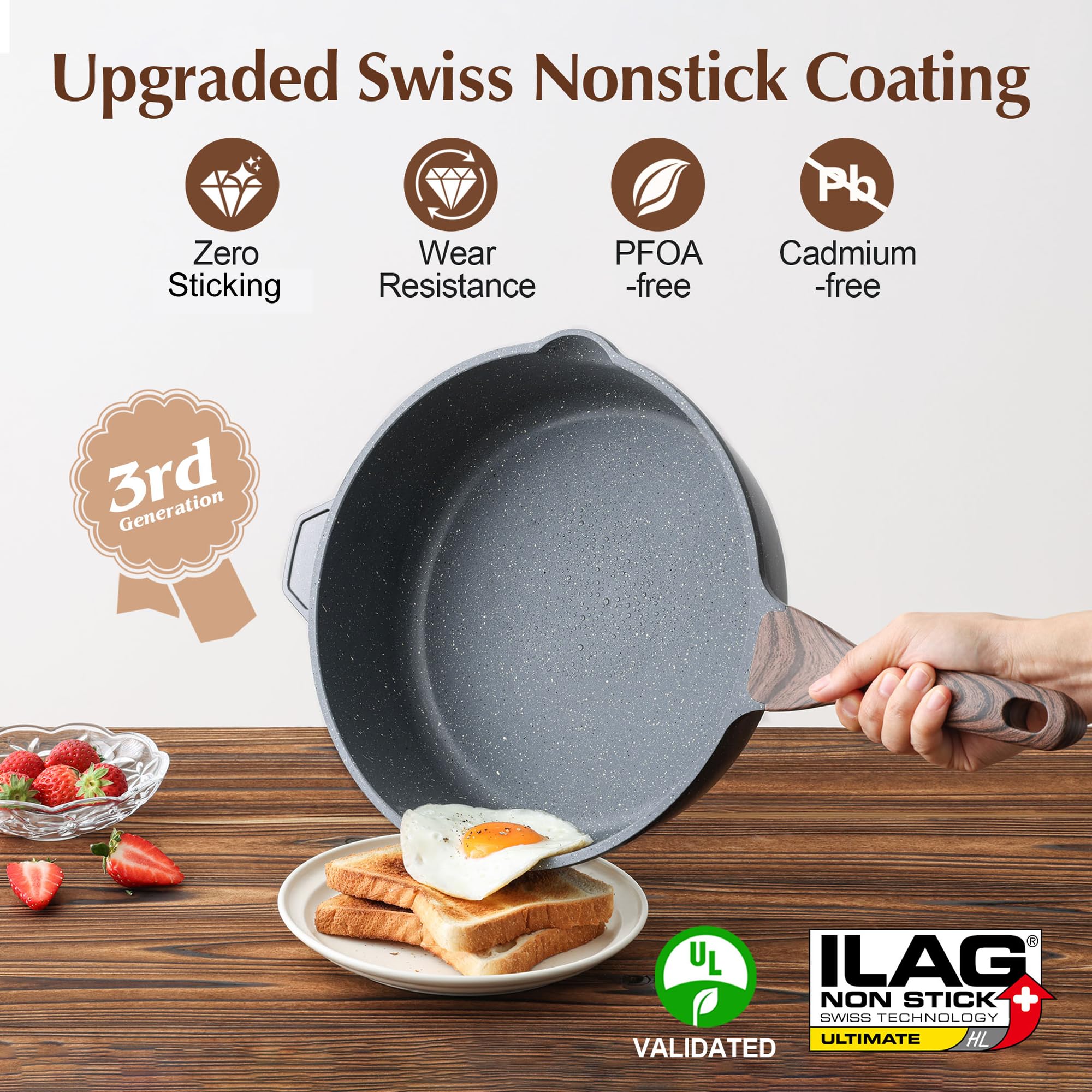 SENSARTE Nonstick Ceramic Sauté Pan 11-Inch/4.3QT, Non-toxic Deep Frying Pan Skillet with Lid, Healthy Jumbo Cooker, Stay Cool Handle, Induction Compatible, PFOA & PFAS Free