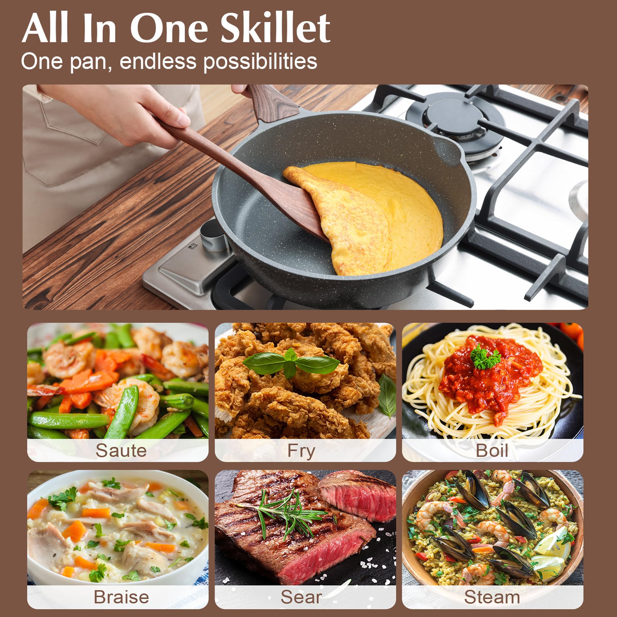 SENSARTE Nonstick Ceramic Sauté Pan 11-Inch/4.3QT, Non-toxic Deep Frying Pan Skillet with Lid, Healthy Jumbo Cooker, Stay Cool Handle, Induction Compatible, PFOA & PFAS Free