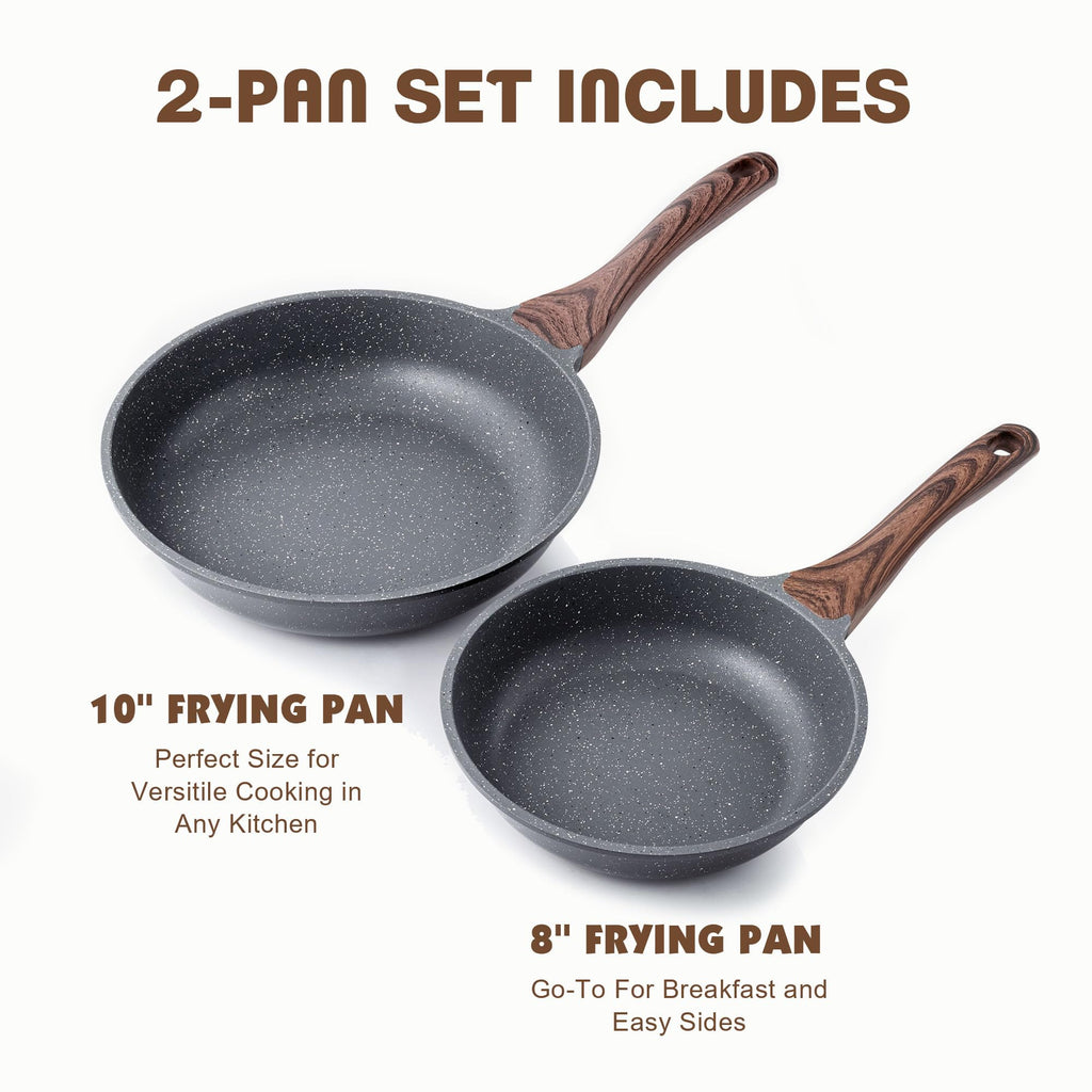 SENSARTE Nonstick Frying Pan Skillets, Swiss Granite Coating Omelette Pans, Healthy Cookware Chef's Pan, Free of Intentionally Added PFOA (8+11Inch with Lid)