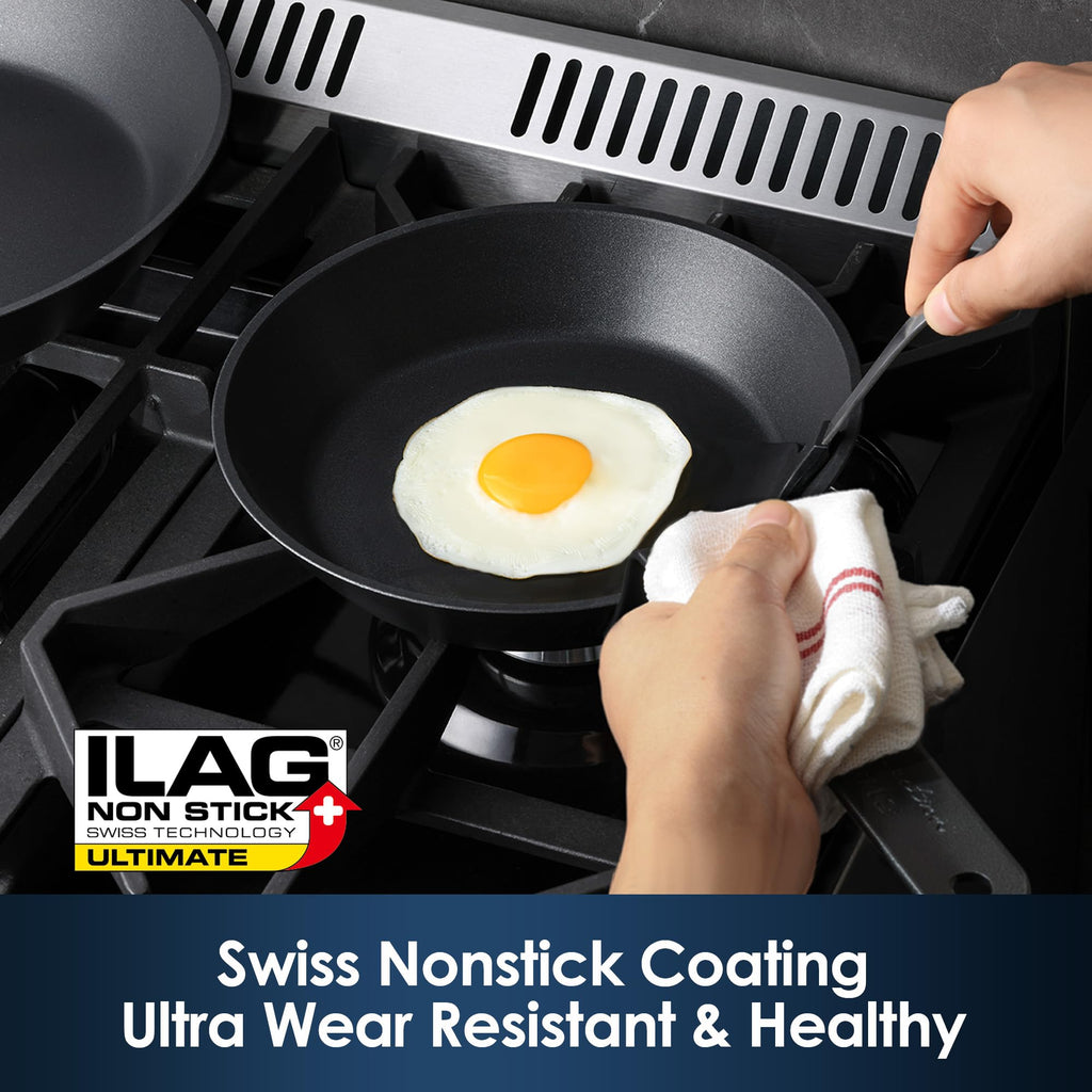 SENSARTE Nonstick Frying Pan Set 2-Piece, Oven Safe Skillets with Swiss Coating, Induction Compatible Chef Pan Set, Dishwasher Safe Cooking Pans, PFOA PFOS Free, 8 and 10 Inch