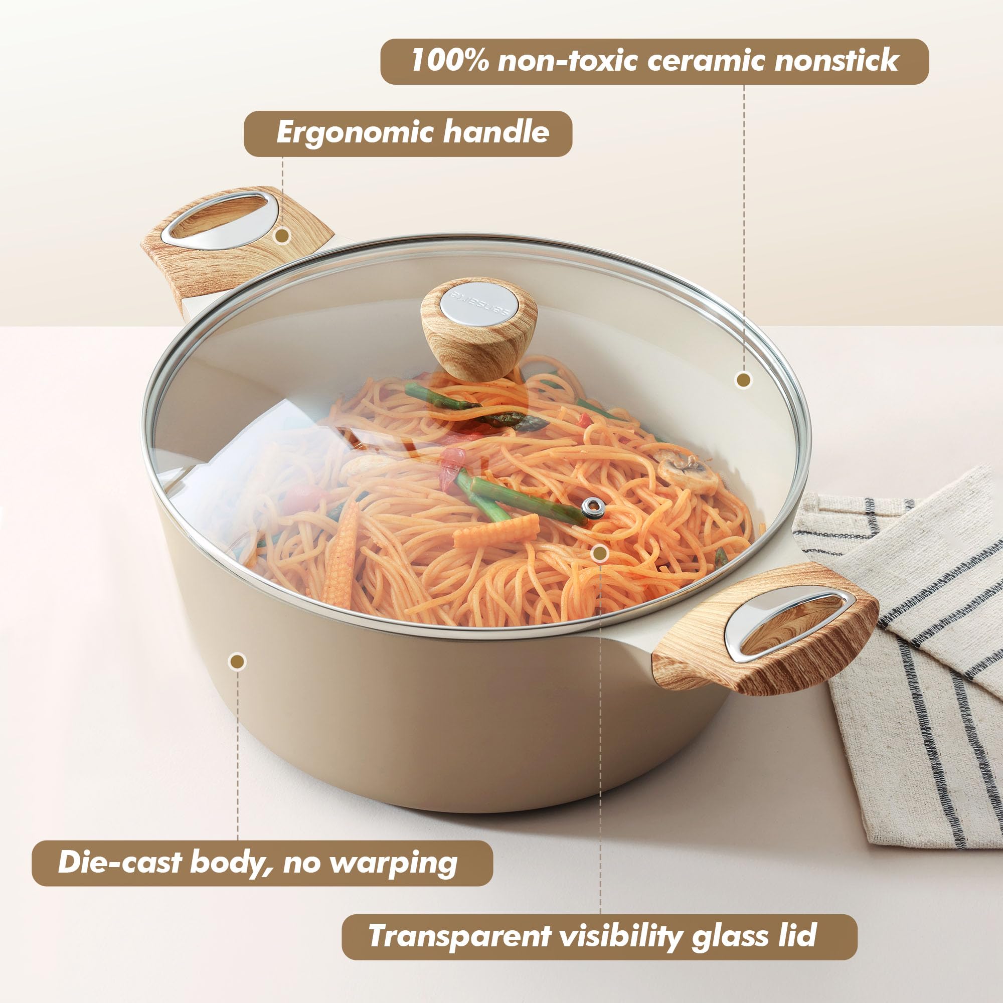 SENSARTE Nonstick Stock Pot with Lid, 2.6/4.5/6.6 QT Soup Pot Casserole Pot, Healthy Pasta Pot, Large Deep Cooking Pot, Big Sauce Pot Stew Pot, Induction Compatible, PFOA PFOS APEO Free, Black