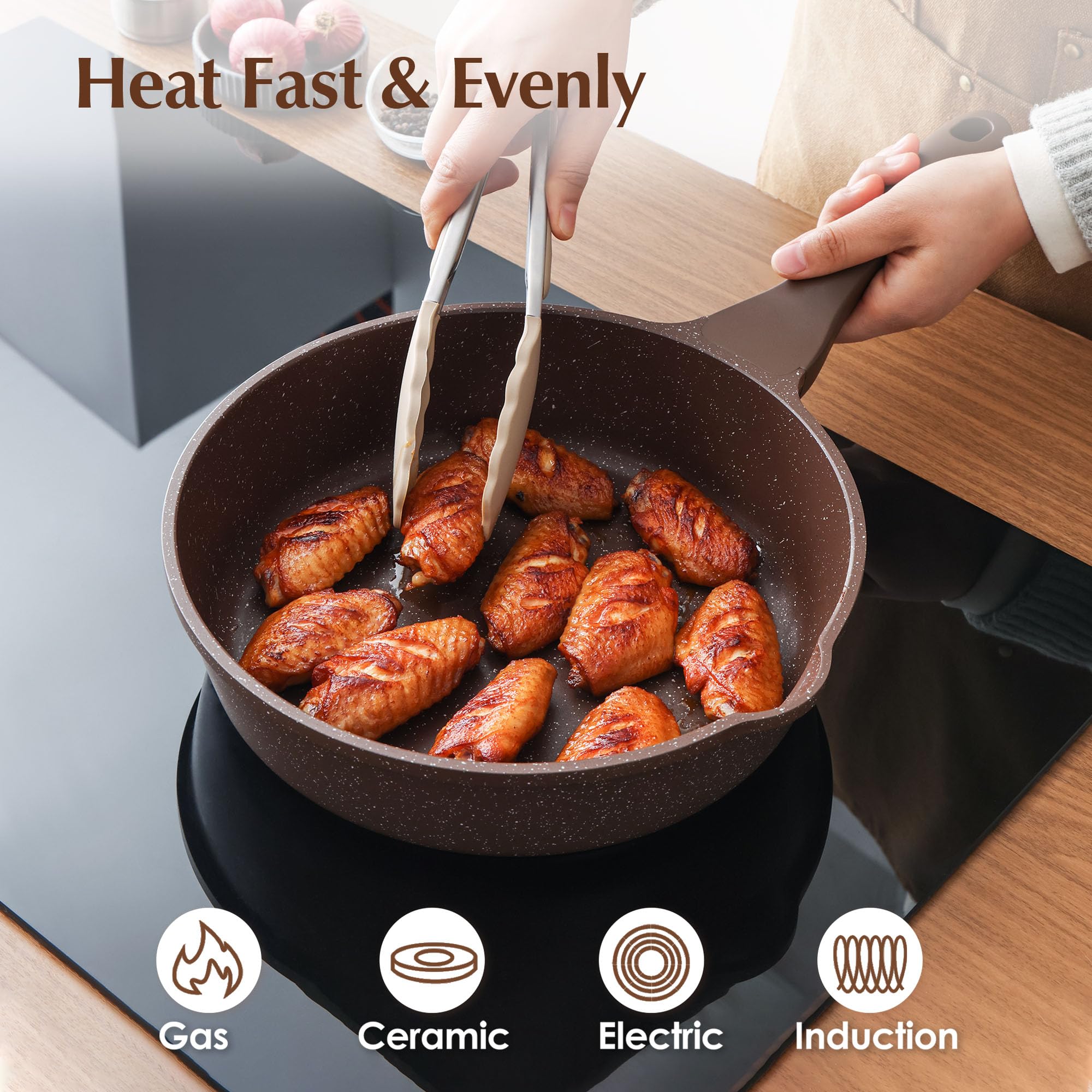 SENSARTE Nonstick Ceramic Sauté Pan 11-Inch/4.3QT, Non-toxic Deep Frying Pan Skillet with Lid, Healthy Jumbo Cooker, Stay Cool Handle, Induction Compatible, PFOA & PFAS Free