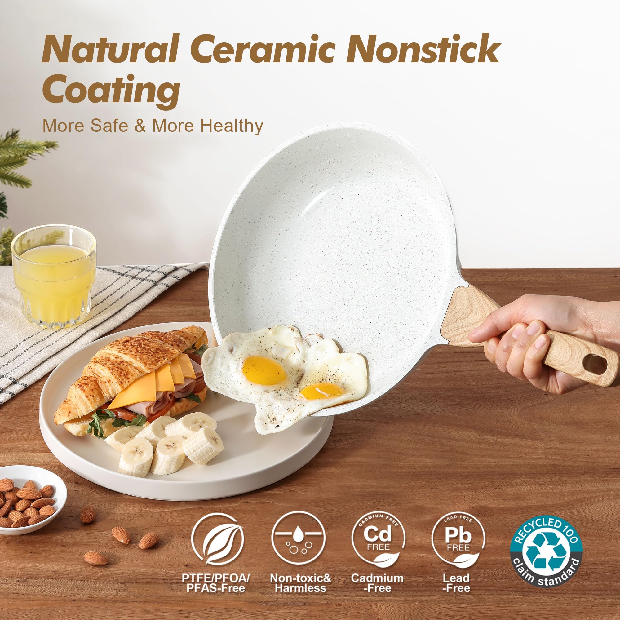 SENSARTE Nonstick Frying Pan Skillets, Swiss Granite Coating Omelette Pans, Healthy Cookware Chef's Pan, Free of Intentionally Added PFOA (8+11Inch with Lid)