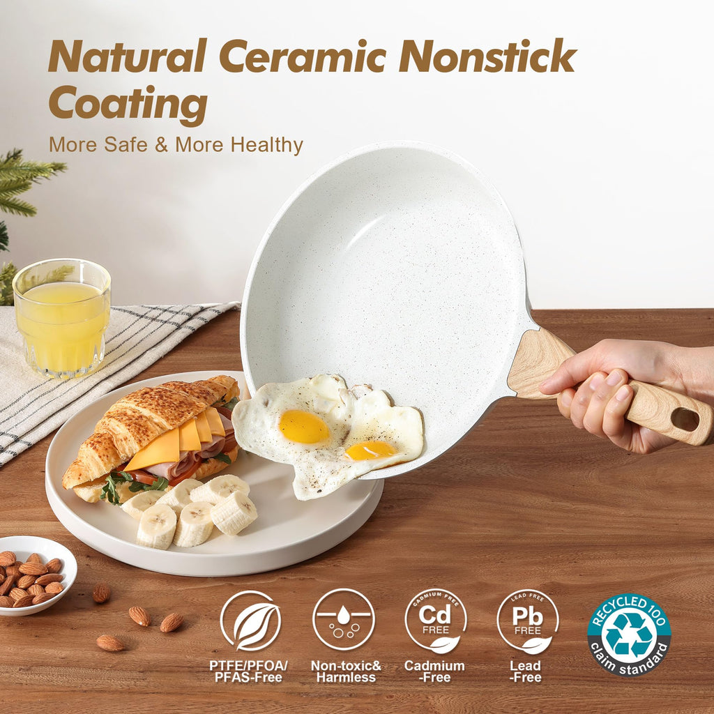 SENSARTE Nonstick Frying Pan Skillets, Swiss Granite Coating Omelette Pans, Healthy Cookware Chef's Pan, Free of Intentionally Added PFOA (8+11Inch with Lid)