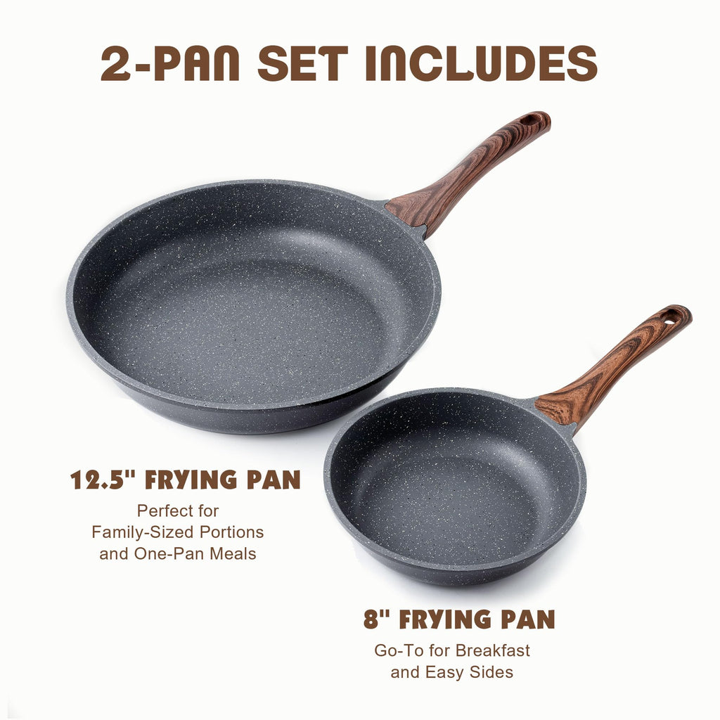 SENSARTE Nonstick Frying Pan Skillets, Swiss Granite Coating Omelette Pans, Healthy Cookware Chef's Pan, Free of Intentionally Added PFOA (8+11Inch with Lid)
