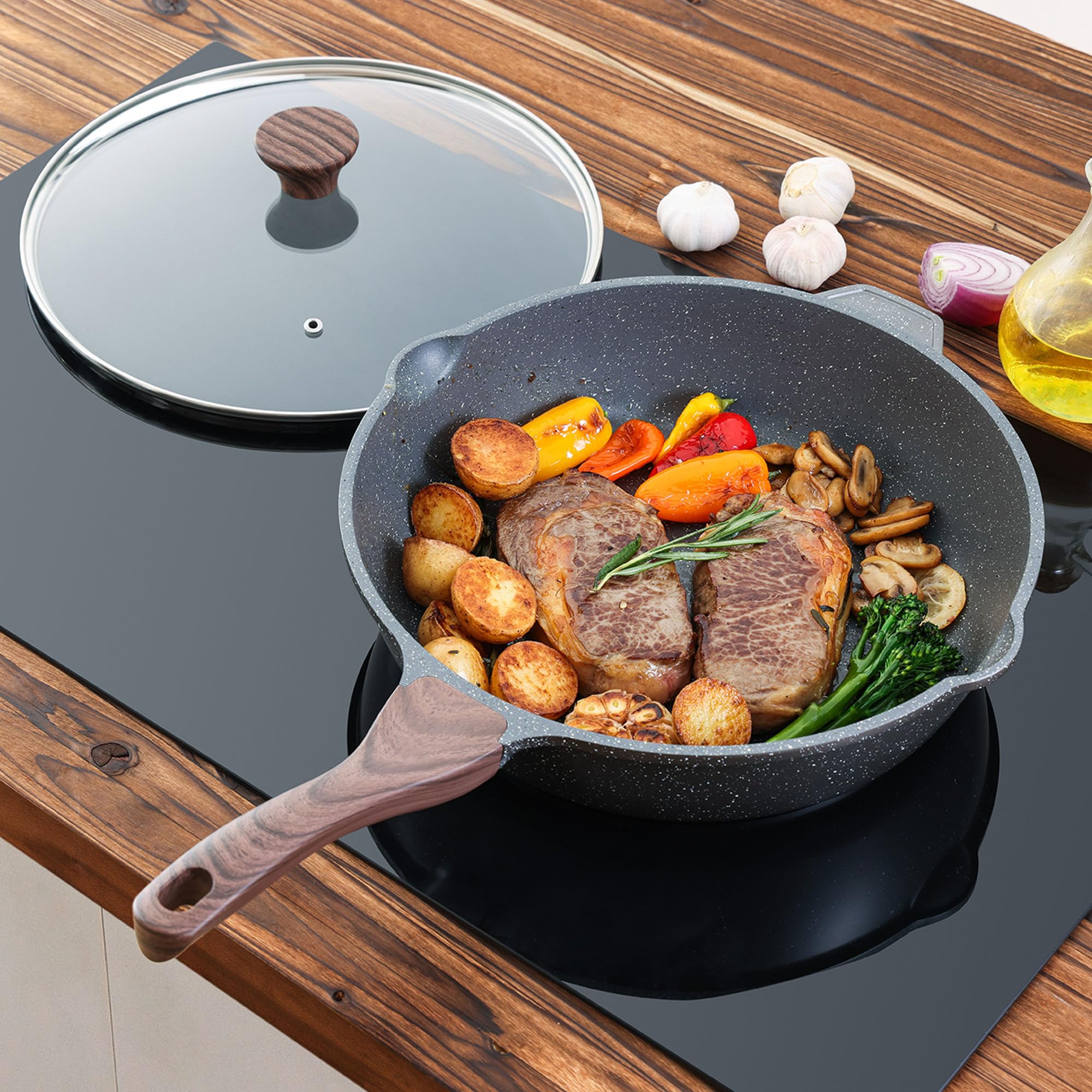 SENSARTE Nonstick Ceramic Sauté Pan 11-Inch/4.3QT, Non-toxic Deep Frying Pan Skillet with Lid, Healthy Jumbo Cooker, Stay Cool Handle, Induction Compatible, PFOA & PFAS Free