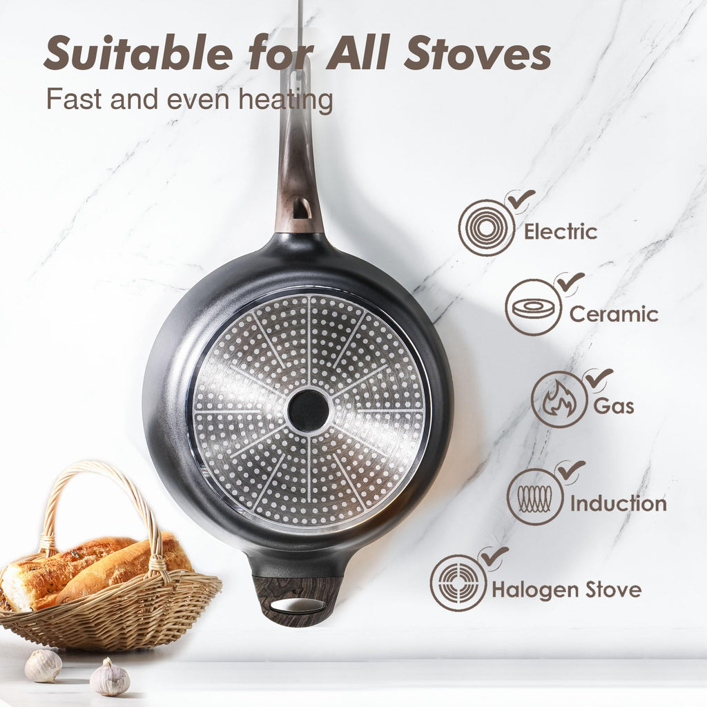 SENSARTE Ceramic Nonstick Frying Pan Skillet with Lid, 12 Inch Large Deep Frying Pan, 5 Qt Saute Pan, Induction Pan, Healthy Non Toxic Cooking Pan with Helper Handle, PFOA PFAS PTFE Free