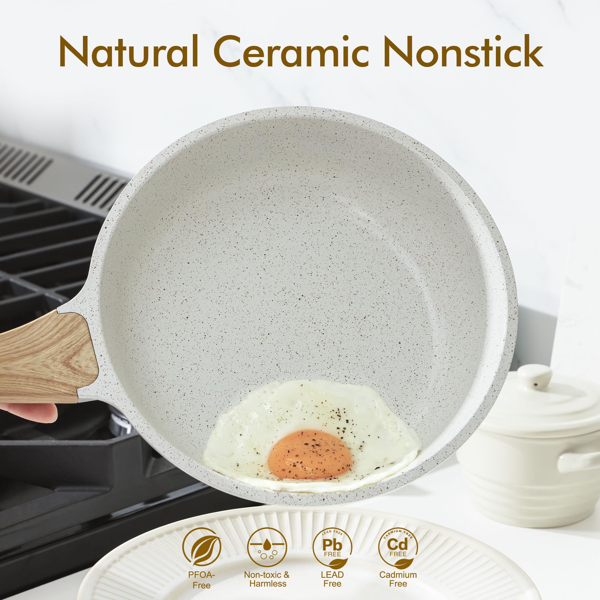 SENSARTE Nonstick Frying Pan Skillet, Swiss Granite Coating Omelette Pan, Healthy Stone Cookware Chef's Pan, PFOA Free (8/9.5/10/11/12.5 Inch) (10 Inch)