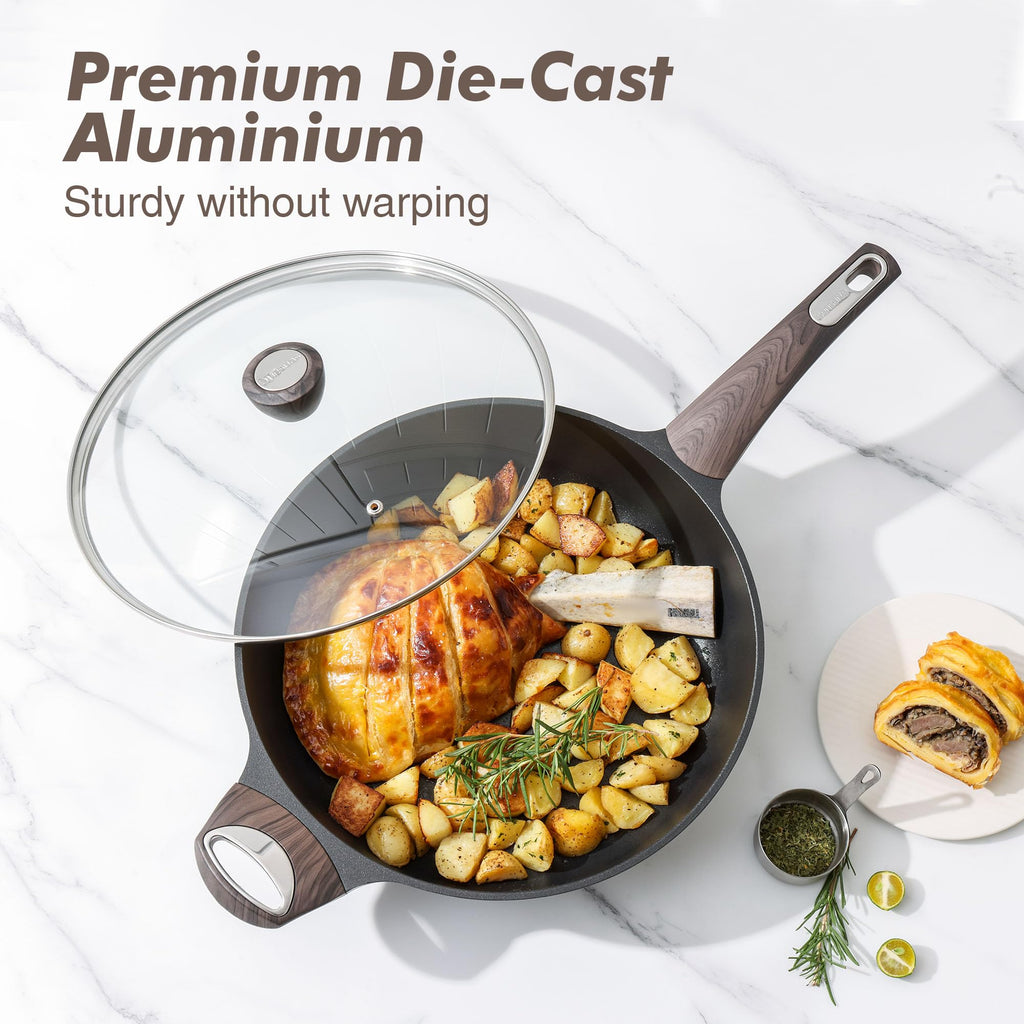 SENSARTE Ceramic Nonstick Frying Pan Skillet with Lid, 12 Inch Large Deep Frying Pan, 5 Qt Saute Pan, Induction Pan, Healthy Non Toxic Cooking Pan with Helper Handle, PFOA PFAS PTFE Free