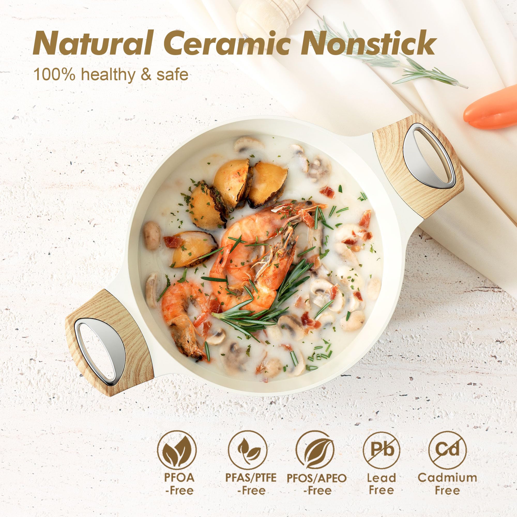 SENSARTE Nonstick Stock Pot with Lid, 2.6/4.5/6.6 QT Soup Pot Casserole Pot, Healthy Pasta Pot, Large Deep Cooking Pot, Big Sauce Pot Stew Pot, Induction Compatible, PFOA PFOS APEO Free, Black