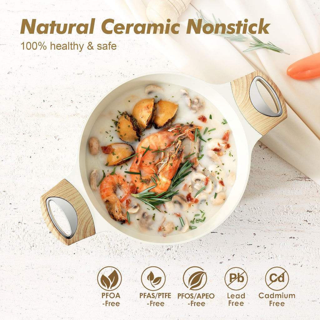SENSARTE Nonstick Stock Pot with Lid, 2.6/4.5/6.6 QT Soup Pot Casserole Pot, Healthy Pasta Pot, Large Deep Cooking Pot, Big Sauce Pot Stew Pot, Induction Compatible, PFOA PFOS APEO Free, Black
