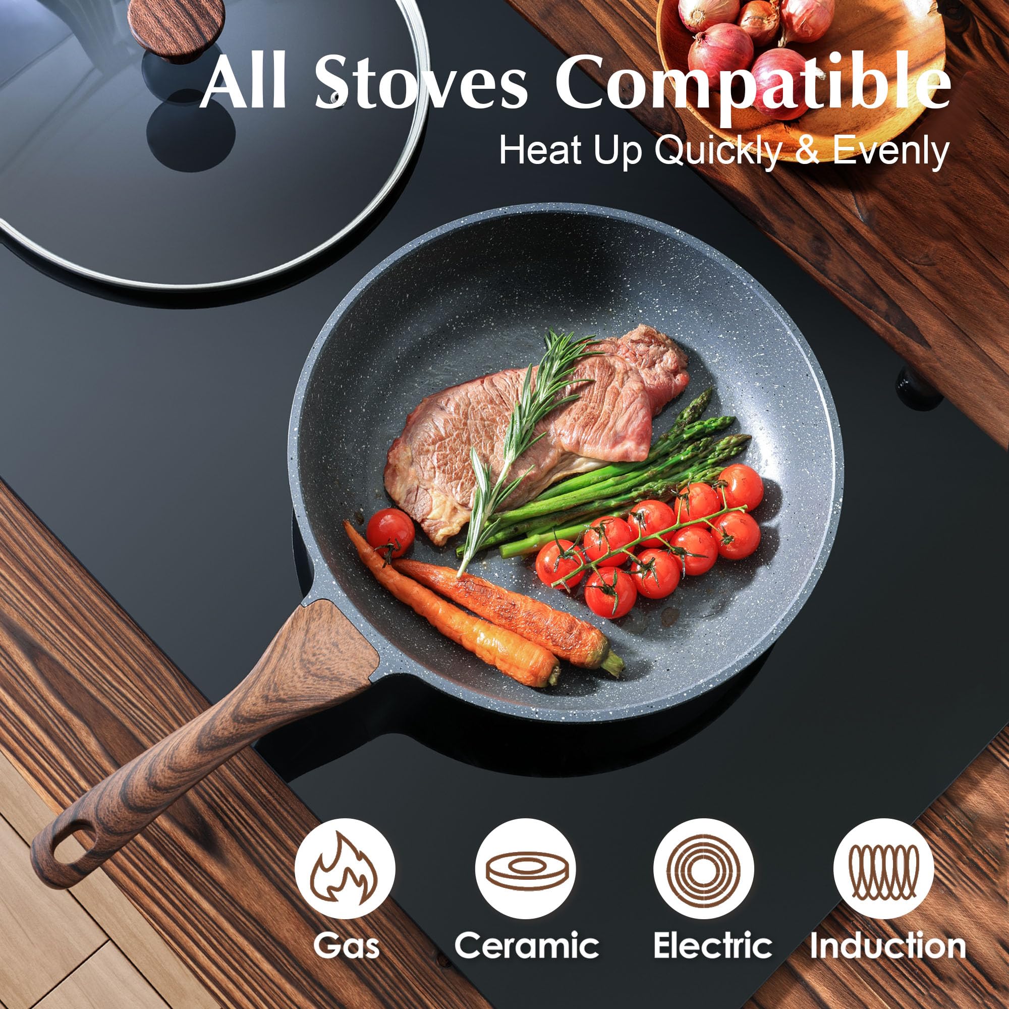 SENSARTE Nonstick Ceramic Frying Pan Skillet with Lid, 11 Inch Omelet Pan, Healthy Non Toxic Chefs Pan, Induction Compatible Egg Pan with Heat Resistant Handle, Free of Intentionally Added PFAS/PTFE