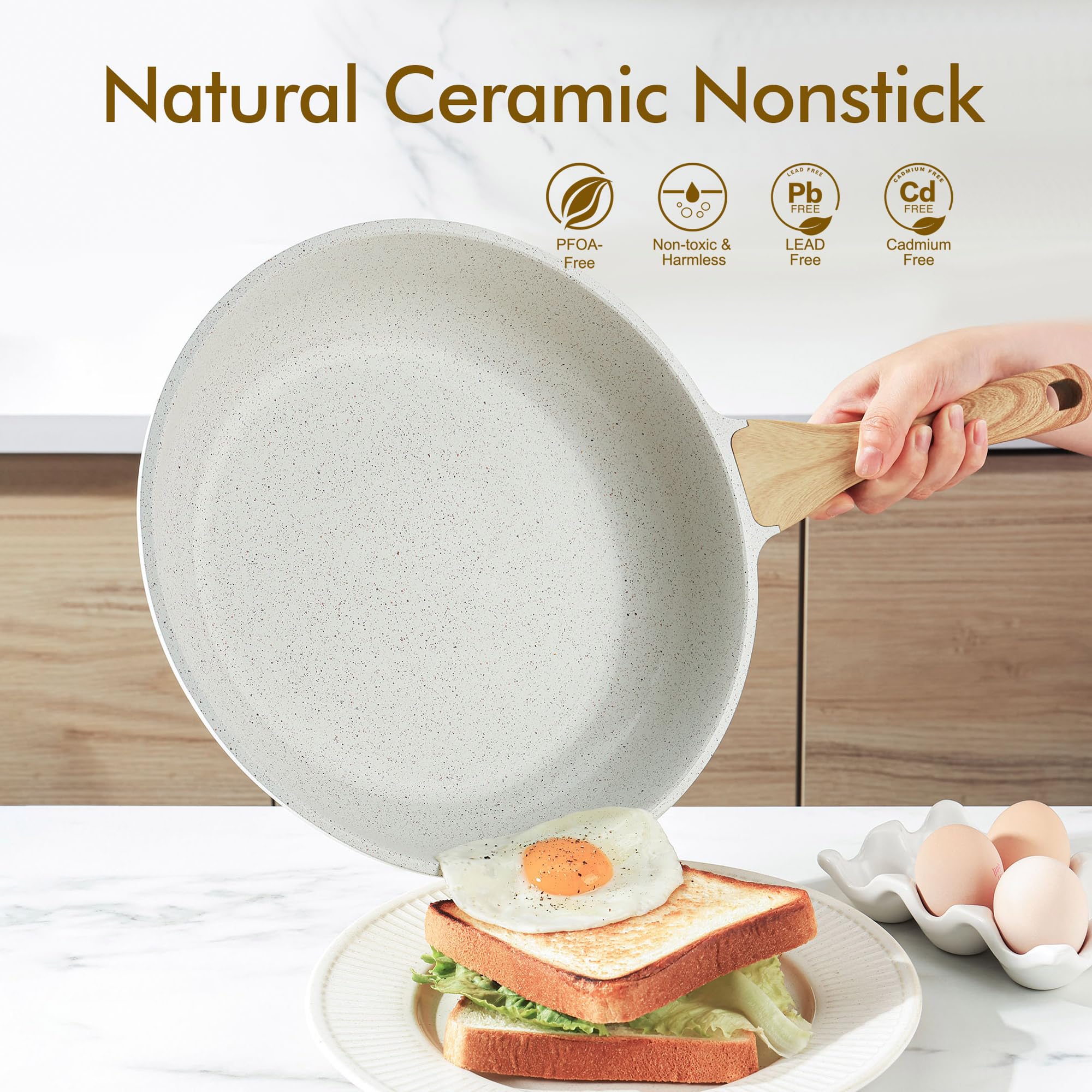 SENSARTE Nonstick Frying Pan Skillet, Swiss Granite Coating Omelette Pan, Healthy Stone Cookware Chef's Pan, PFOA Free (8/9.5/10/11/12.5 Inch) (10 Inch)