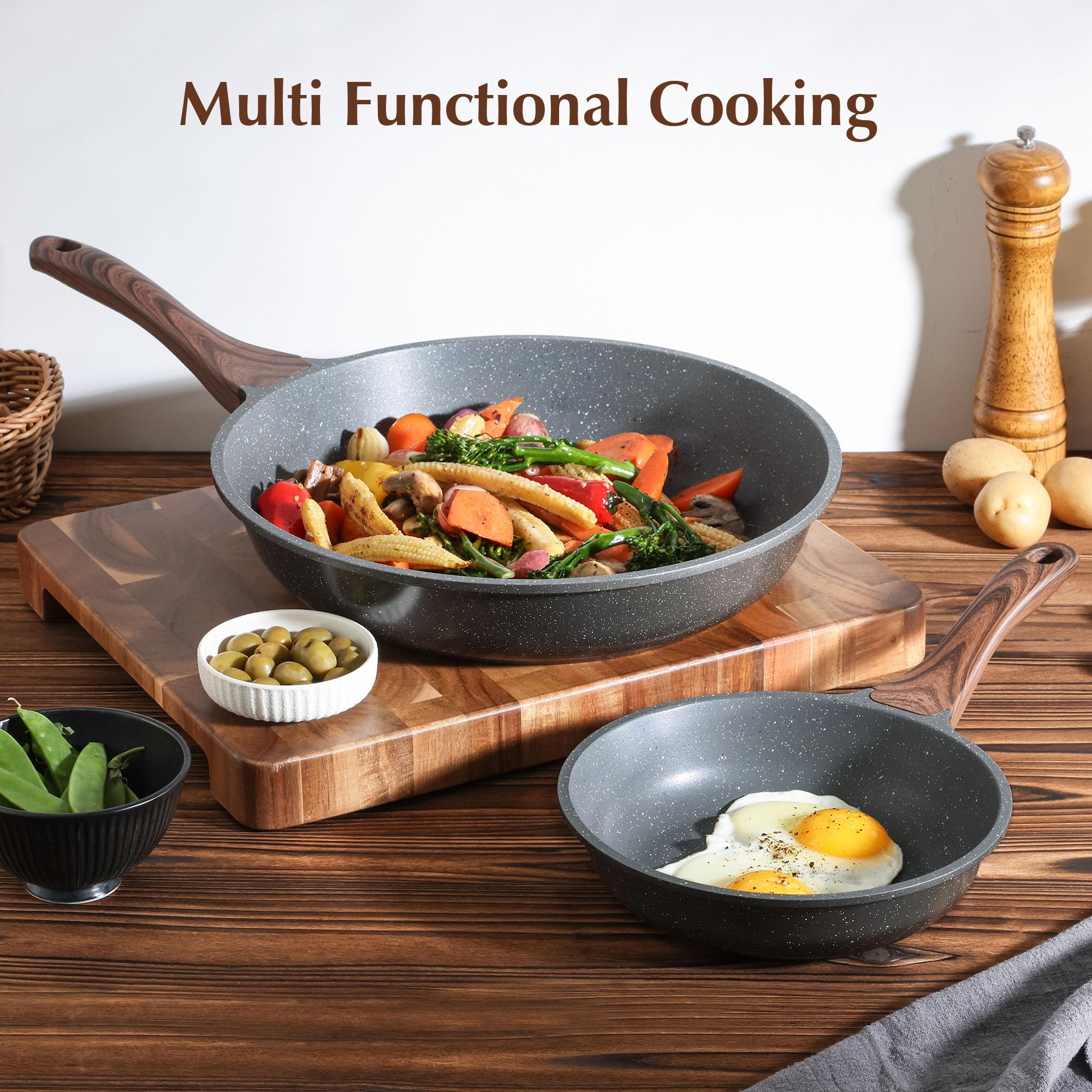 SENSARTE Nonstick Frying Pan Skillet, Swiss Granite Coating Omelette Pan, Healthy Stone Cookware Chef's Pan, PFOA Free (8/9.5/10/11/12.5 Inch) (10 Inch)