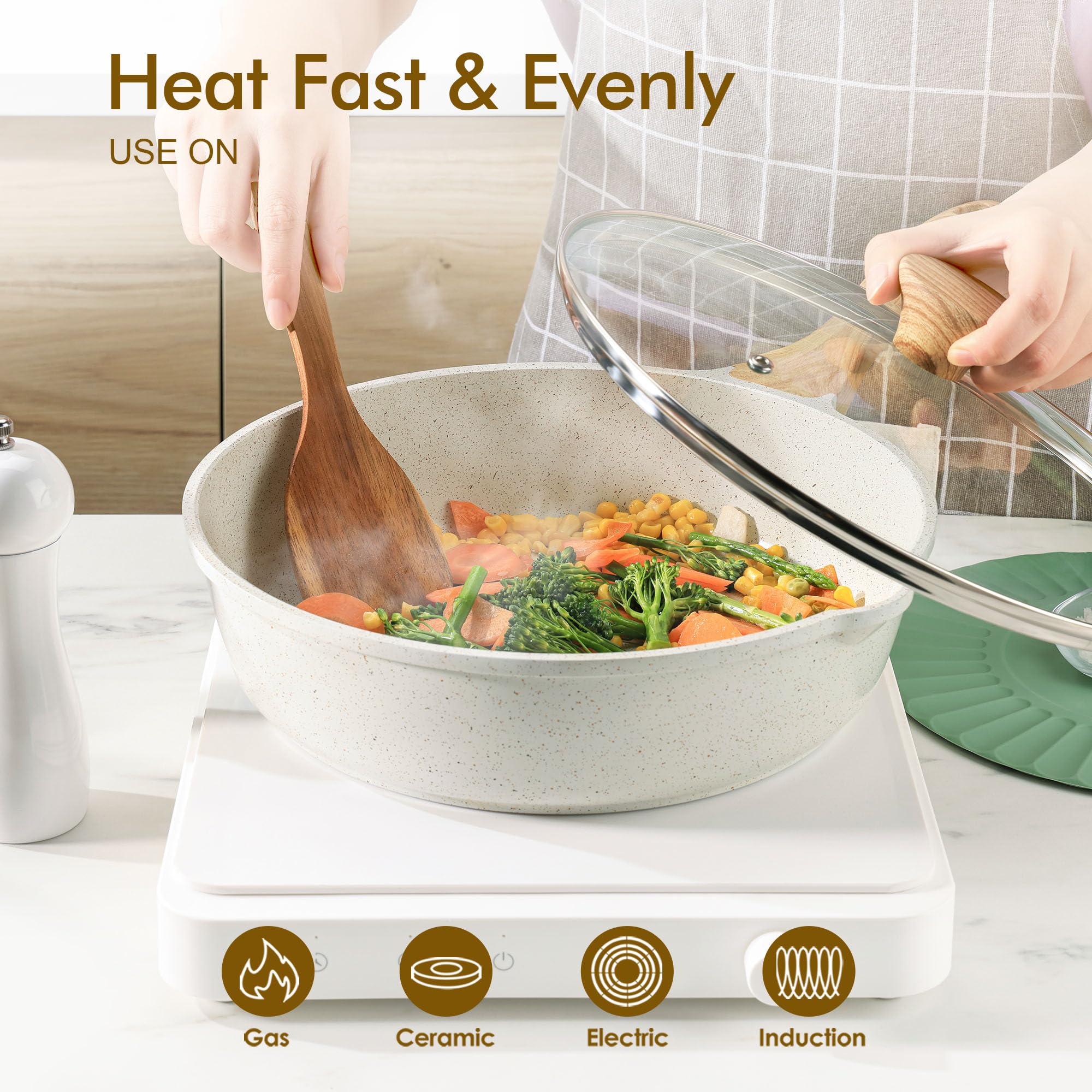 SENSARTE Nonstick Ceramic Sauté Pan 11-Inch/4.3QT, Non-toxic Deep Frying Pan Skillet with Lid, Healthy Jumbo Cooker, Stay Cool Handle, Induction Compatible, PFOA & PFAS Free
