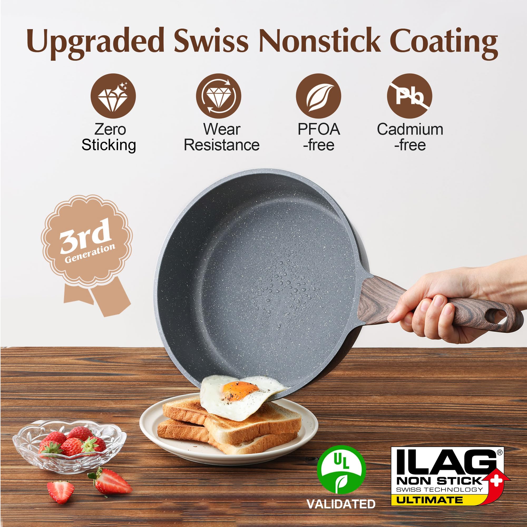 SENSARTE Nonstick Ceramic Sauté Pan 11-Inch/4.3QT, Non-toxic Deep Frying Pan Skillet with Lid, Healthy Jumbo Cooker, Stay Cool Handle, Induction Compatible, PFOA & PFAS Free