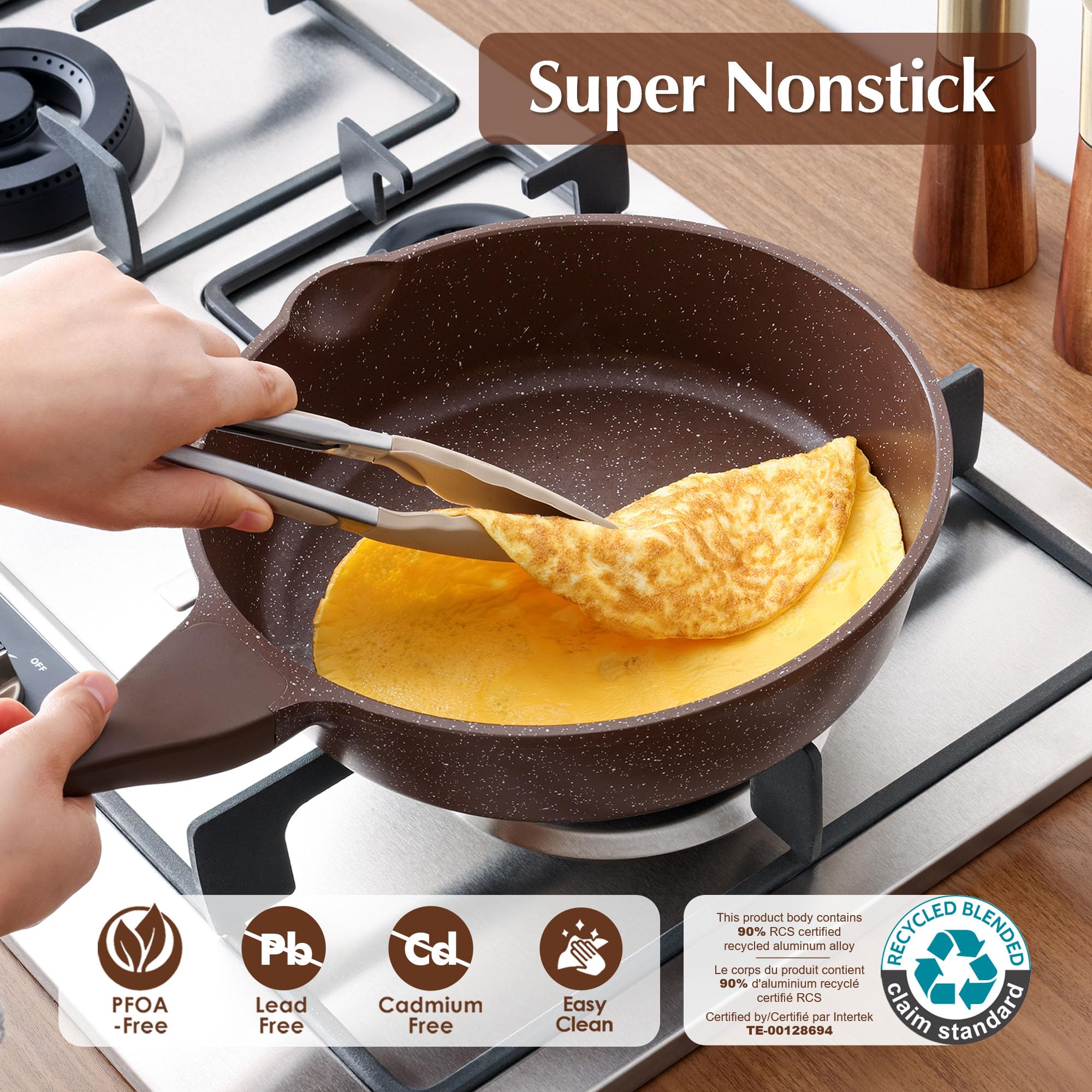 SENSARTE Nonstick Ceramic Sauté Pan 11-Inch/4.3QT, Non-toxic Deep Frying Pan Skillet with Lid, Healthy Jumbo Cooker, Stay Cool Handle, Induction Compatible, PFOA & PFAS Free