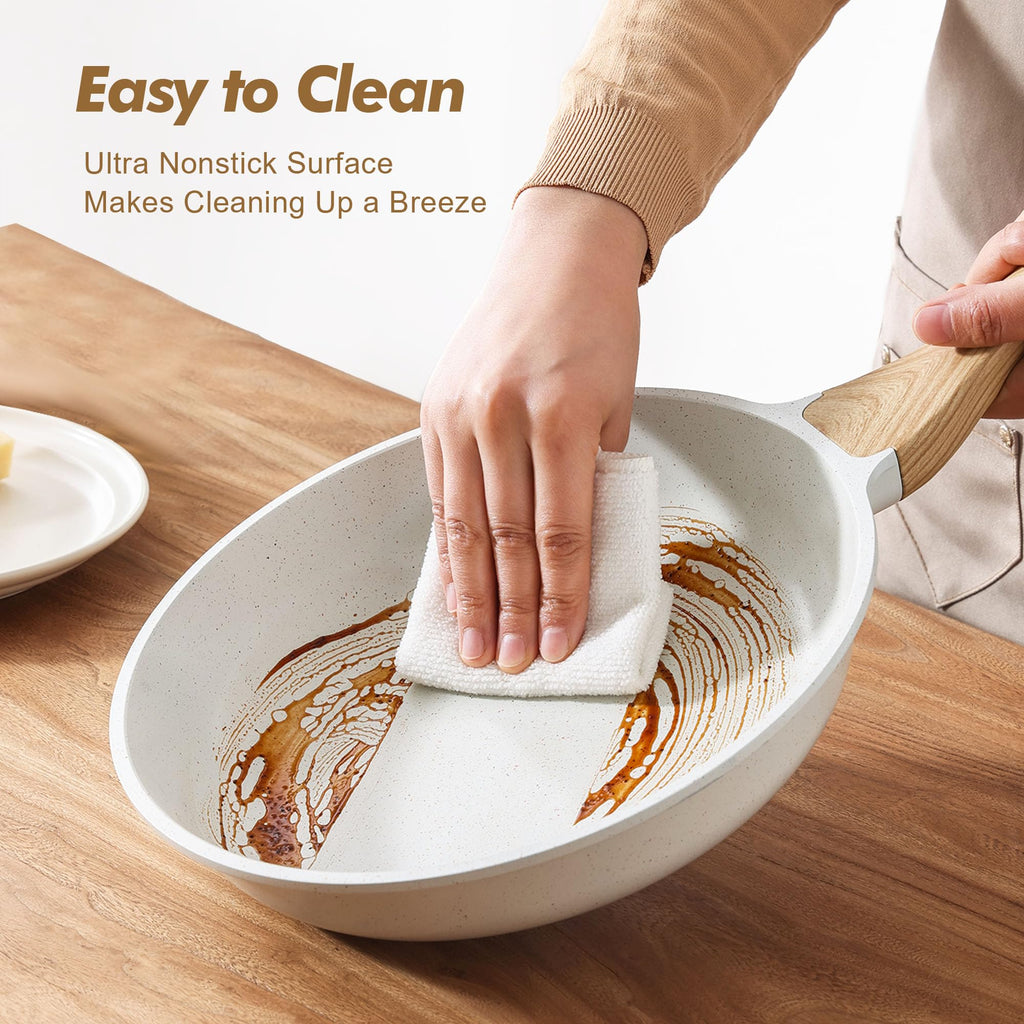 SENSARTE Nonstick Frying Pan Skillets, Swiss Granite Coating Omelette Pans, Healthy Cookware Chef's Pan, Free of Intentionally Added PFOA (8+11Inch with Lid)