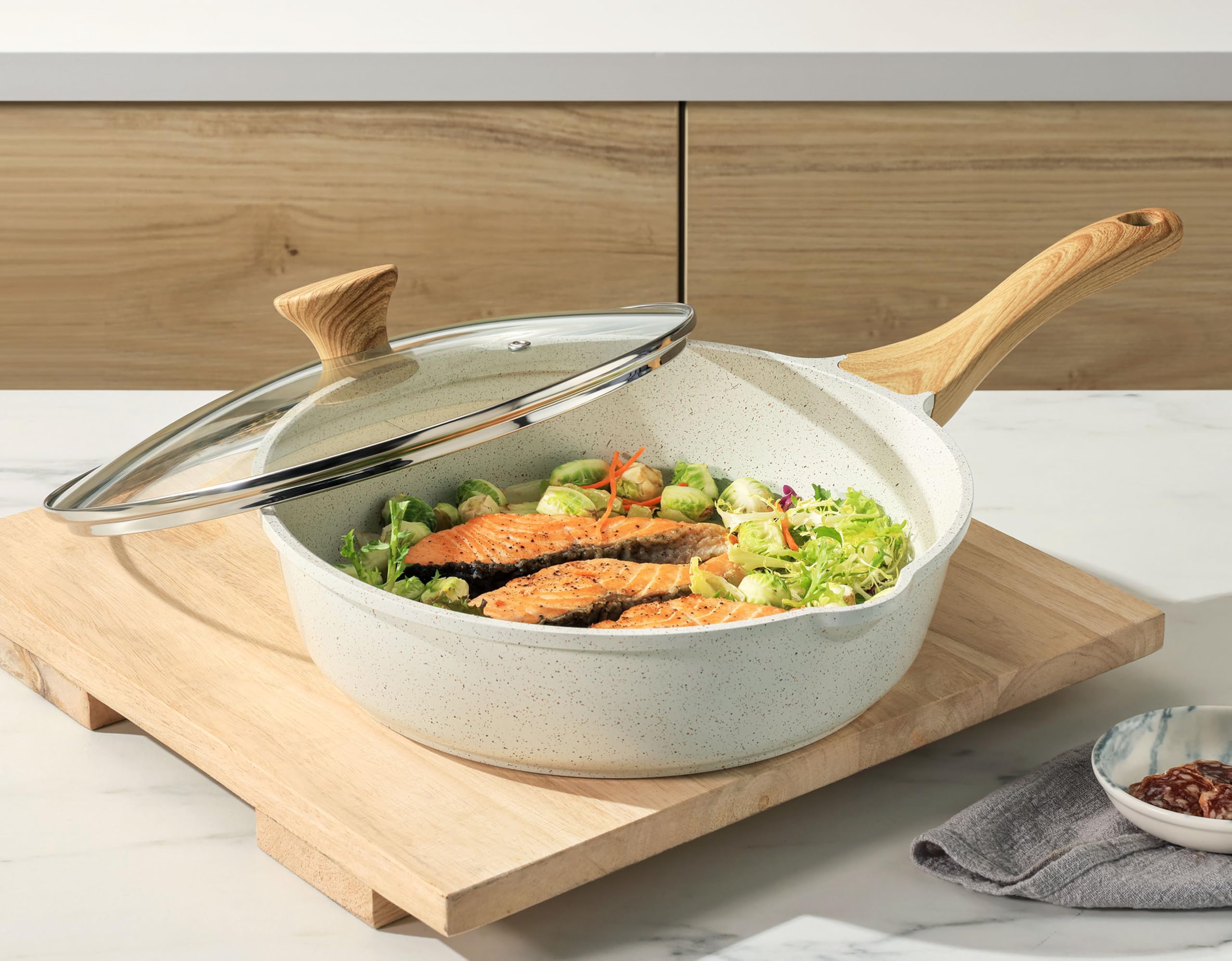 SENSARTE Nonstick Ceramic Sauté Pan 11-Inch/4.3QT, Non-toxic Deep Frying Pan Skillet with Lid, Healthy Jumbo Cooker, Stay Cool Handle, Induction Compatible, PFOA & PFAS Free