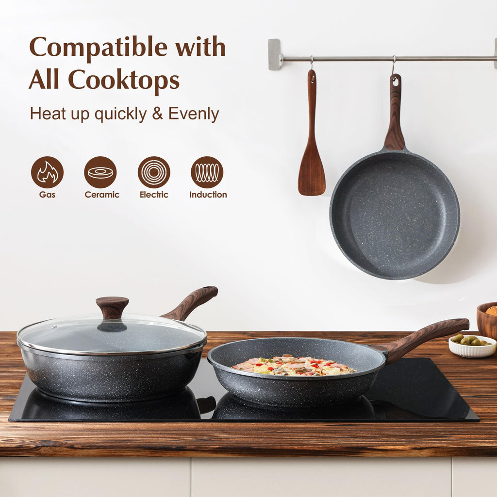 SENSARTE Nonstick Frying Pan Skillet, Swiss Granite Coating Omelette Pan, Healthy Stone Cookware Chef's Pan, PFOA Free (8/9.5/10/11/12.5 Inch) (10 Inch)