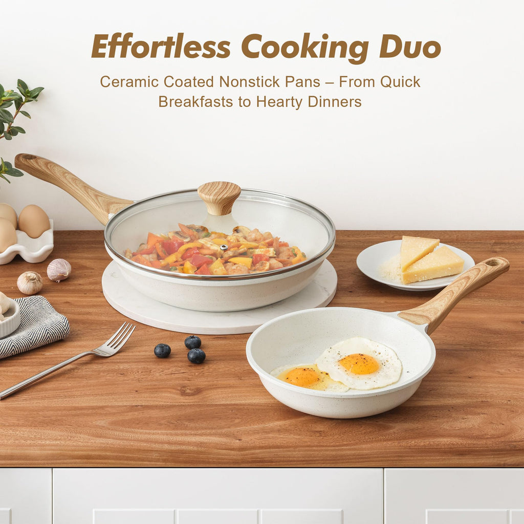 SENSARTE Nonstick Frying Pan Skillets, Swiss Granite Coating Omelette Pans, Healthy Cookware Chef's Pan, Free of Intentionally Added PFOA (8+11Inch with Lid)