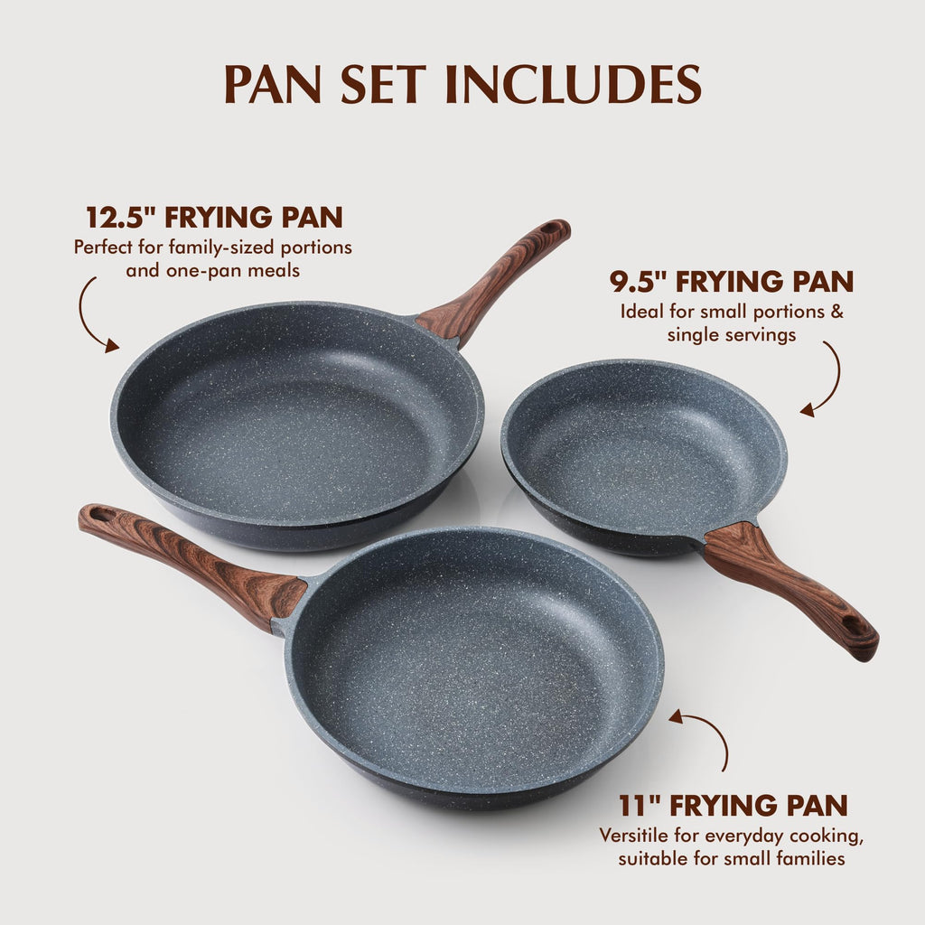 SENSARTE Nonstick Frying Pan Skillets, Swiss Granite Coating Omelette Pans, Healthy Cookware Chef's Pan, Free of Intentionally Added PFOA (8+11Inch with Lid)