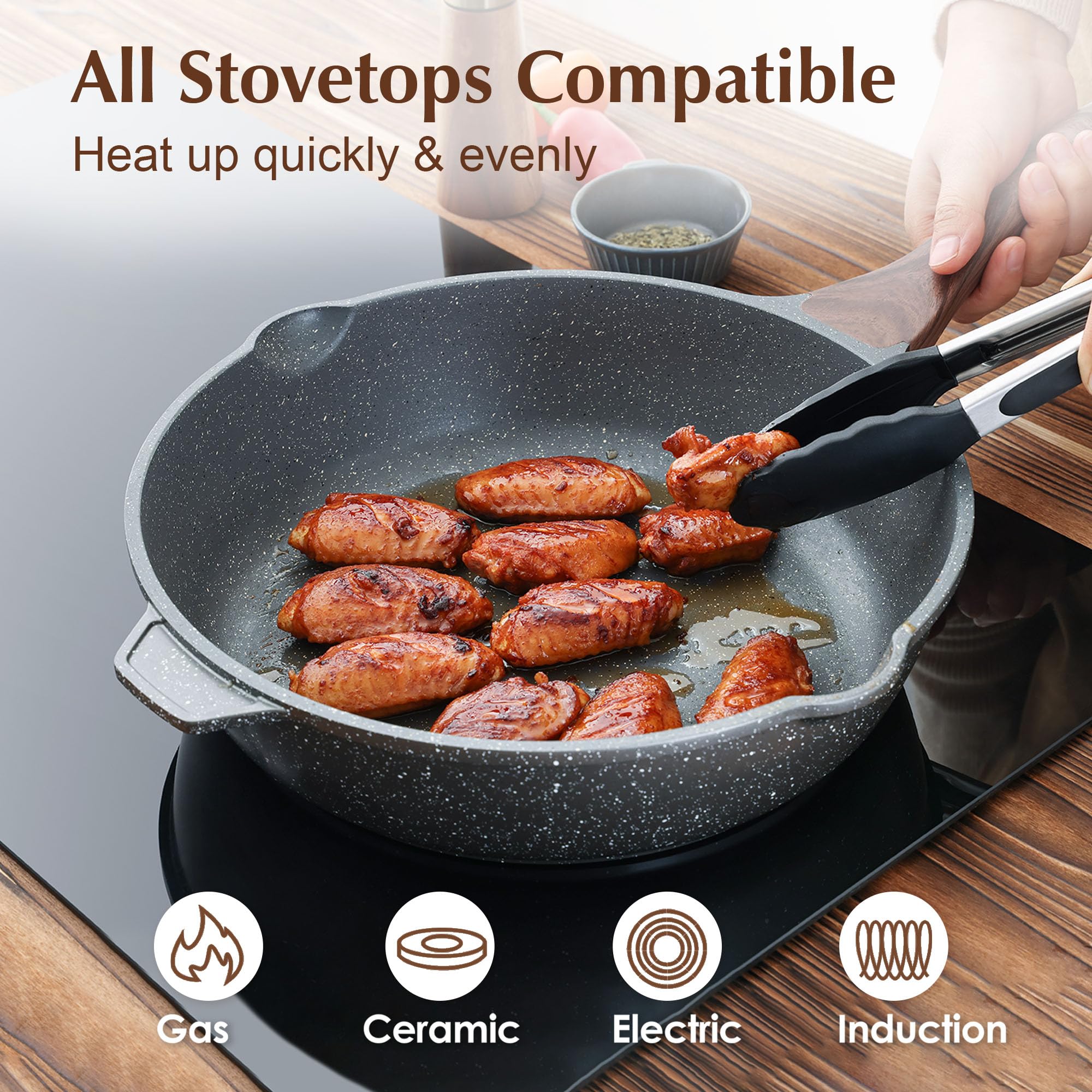 SENSARTE Nonstick Ceramic Sauté Pan 11-Inch/4.3QT, Non-toxic Deep Frying Pan Skillet with Lid, Healthy Jumbo Cooker, Stay Cool Handle, Induction Compatible, PFOA & PFAS Free