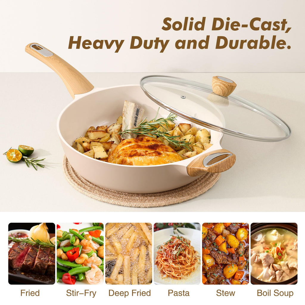 SENSARTE Ceramic Nonstick Frying Pan Skillet with Lid, 12 Inch Large Deep Frying Pan, 5 Qt Saute Pan, Induction Pan, Healthy Non Toxic Cooking Pan with Helper Handle, PFOA PFAS PTFE Free