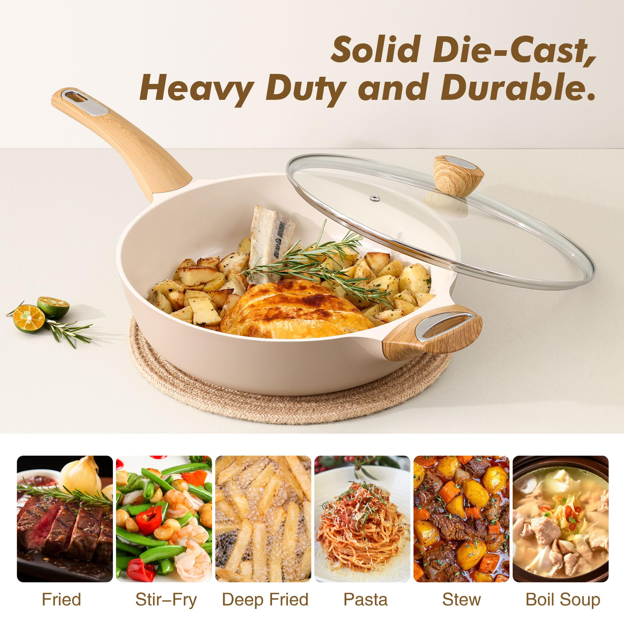SENSARTE Ceramic Nonstick Frying Pan Skillet with Lid, 12 Inch Large Deep Frying Pan, 5 Qt Saute Pan, Induction Pan, Healthy Non Toxic Cooking Pan with Helper Handle, PFOA PFAS PTFE Free