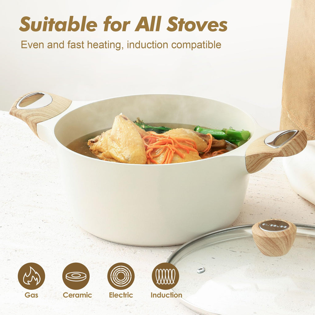 SENSARTE Nonstick Stock Pot with Lid, 2.6/4.5/6.6 QT Soup Pot Casserole Pot, Healthy Pasta Pot, Large Deep Cooking Pot, Big Sauce Pot Stew Pot, Induction Compatible, PFOA PFOS APEO Free, Black