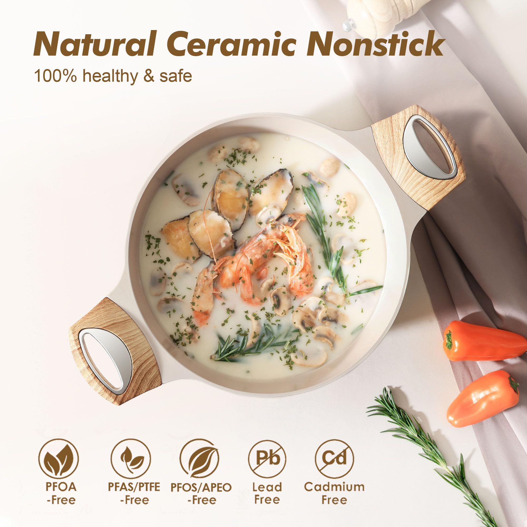 SENSARTE Nonstick Stock Pot with Lid, 2.6/4.5/6.6 QT Soup Pot Casserole Pot, Healthy Pasta Pot, Large Deep Cooking Pot, Big Sauce Pot Stew Pot, Induction Compatible, PFOA PFOS APEO Free, Black
