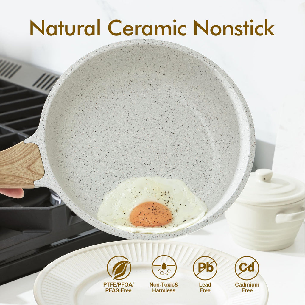 SENSARTE Nonstick Frying Pan Skillet, Swiss Granite Coating Omelette Pan, Healthy Stone Cookware Chef's Pan, PFOA Free (8/9.5/10/11/12.5 Inch) (10 Inch)