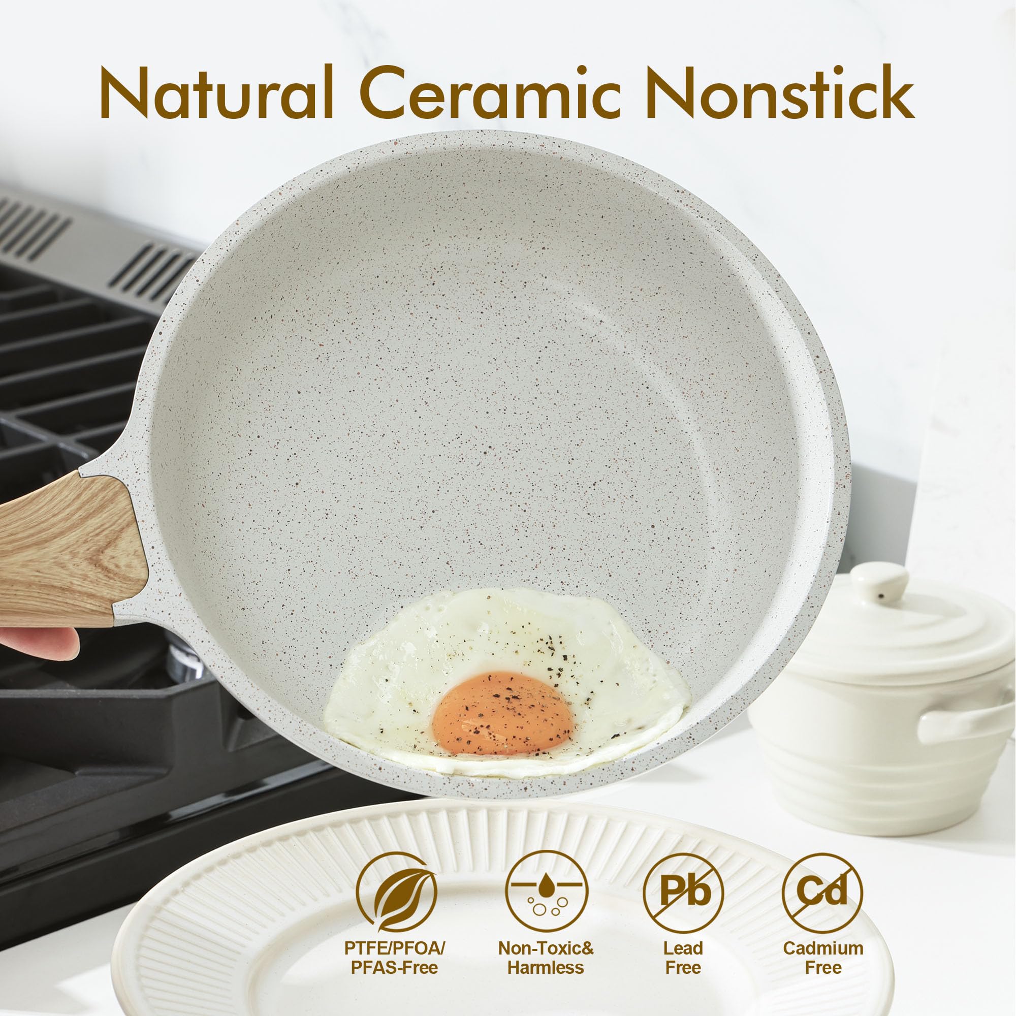 SENSARTE Nonstick Frying Pan Skillet, Swiss Granite Coating Omelette Pan, Healthy Stone Cookware Chef's Pan, PFOA Free (8/9.5/10/11/12.5 Inch) (10 Inch)