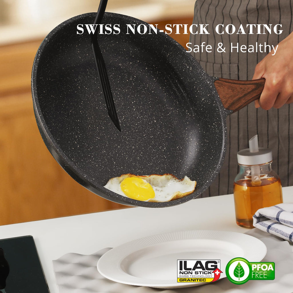 SENSARTE Nonstick Frying Pan Skillet, Swiss Granite Coating Omelette Pan, Healthy Stone Cookware Chef's Pan, PFOA Free (8/9.5/10/11/12.5 Inch) (10 Inch)