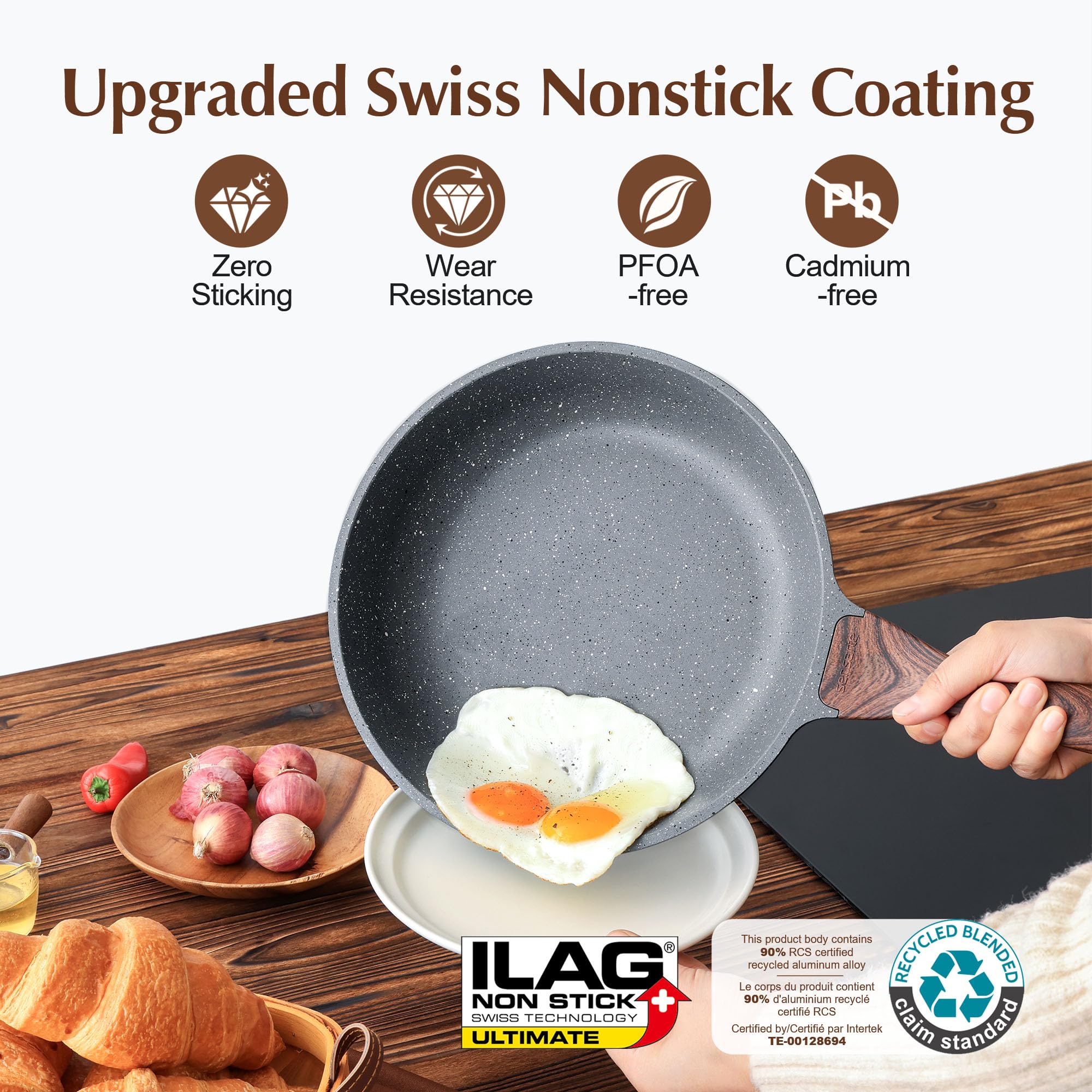 SENSARTE Nonstick Frying Pan Skillet, Swiss Granite Coating Omelette Pan, Healthy Stone Cookware Chef's Pan, PFOA Free (8/9.5/10/11/12.5 Inch) (10 Inch)