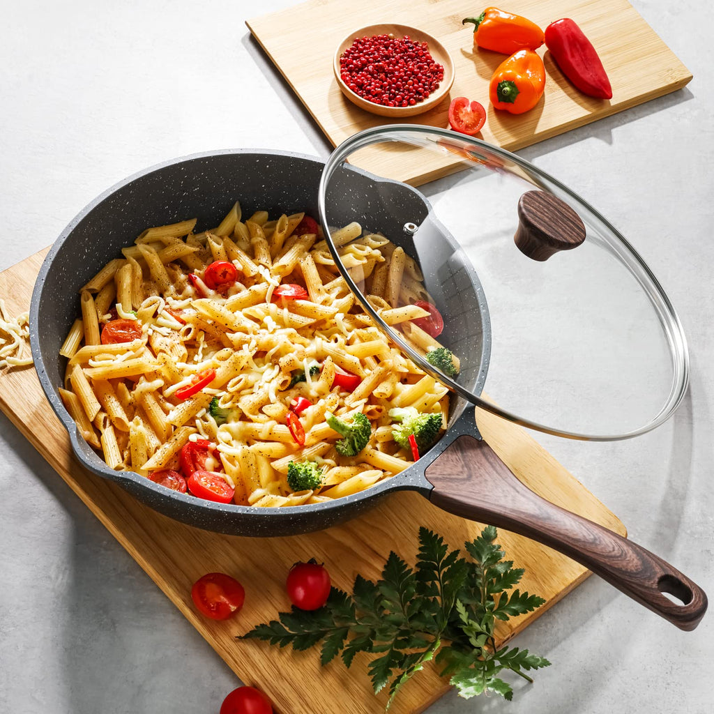 SENSARTE Nonstick Frying Pan Skillets, Swiss Granite Coating Omelette Pans, Healthy Cookware Chef's Pan, Free of Intentionally Added PFOA (8+11Inch with Lid)