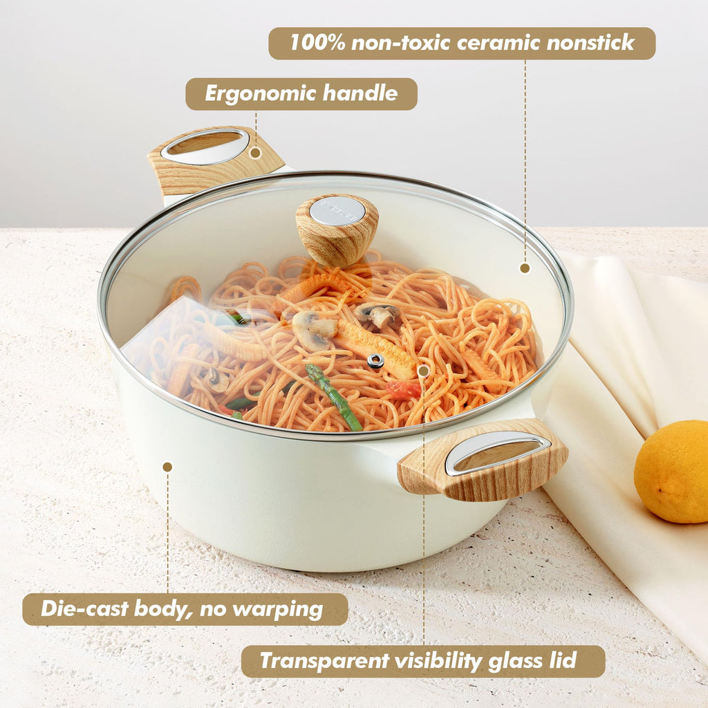 SENSARTE Nonstick Stock Pot with Lid, 2.6/4.5/6.6 QT Soup Pot Casserole Pot, Healthy Pasta Pot, Large Deep Cooking Pot, Big Sauce Pot Stew Pot, Induction Compatible, PFOA PFOS APEO Free, Black