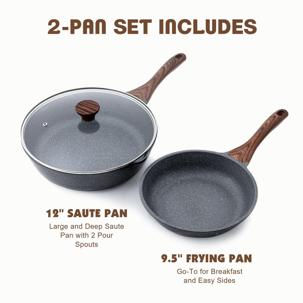SENSARTE Nonstick Frying Pan Skillets, Swiss Granite Coating Omelette Pans, Healthy Cookware Chef's Pan, Free of Intentionally Added PFOA (8+11Inch with Lid)