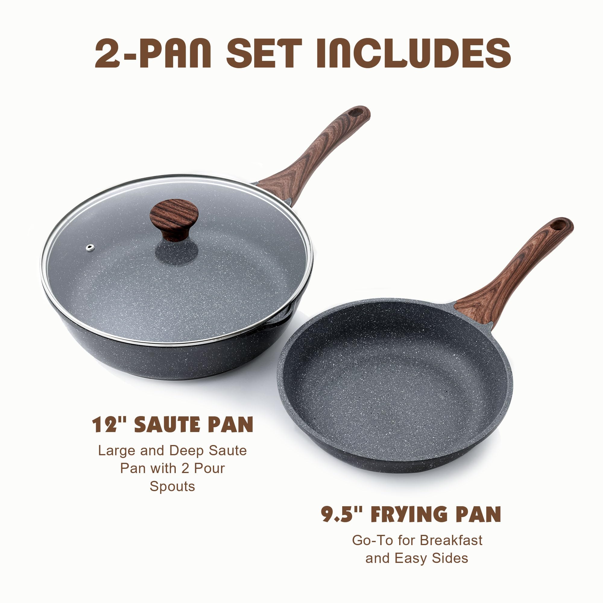 SENSARTE Nonstick Frying Pan Skillets, Swiss Granite Coating Omelette Pans, Healthy Cookware Chef's Pan, Free of Intentionally Added PFOA (8+11Inch with Lid)