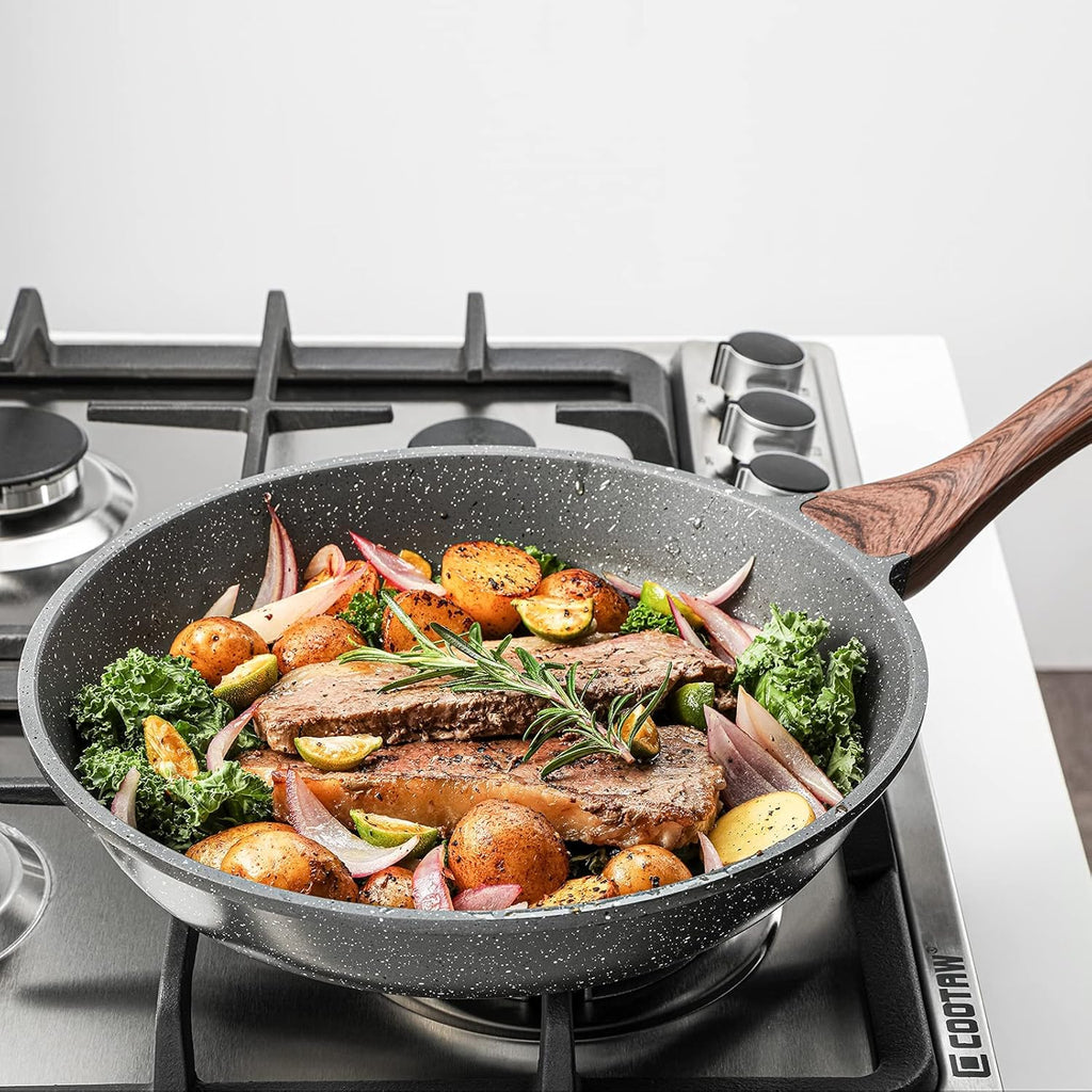 SENSARTE Nonstick Frying Pan Skillet, Swiss Granite Coating Omelette Pan, Healthy Stone Cookware Chef's Pan, PFOA Free (9.5+11 Inch)