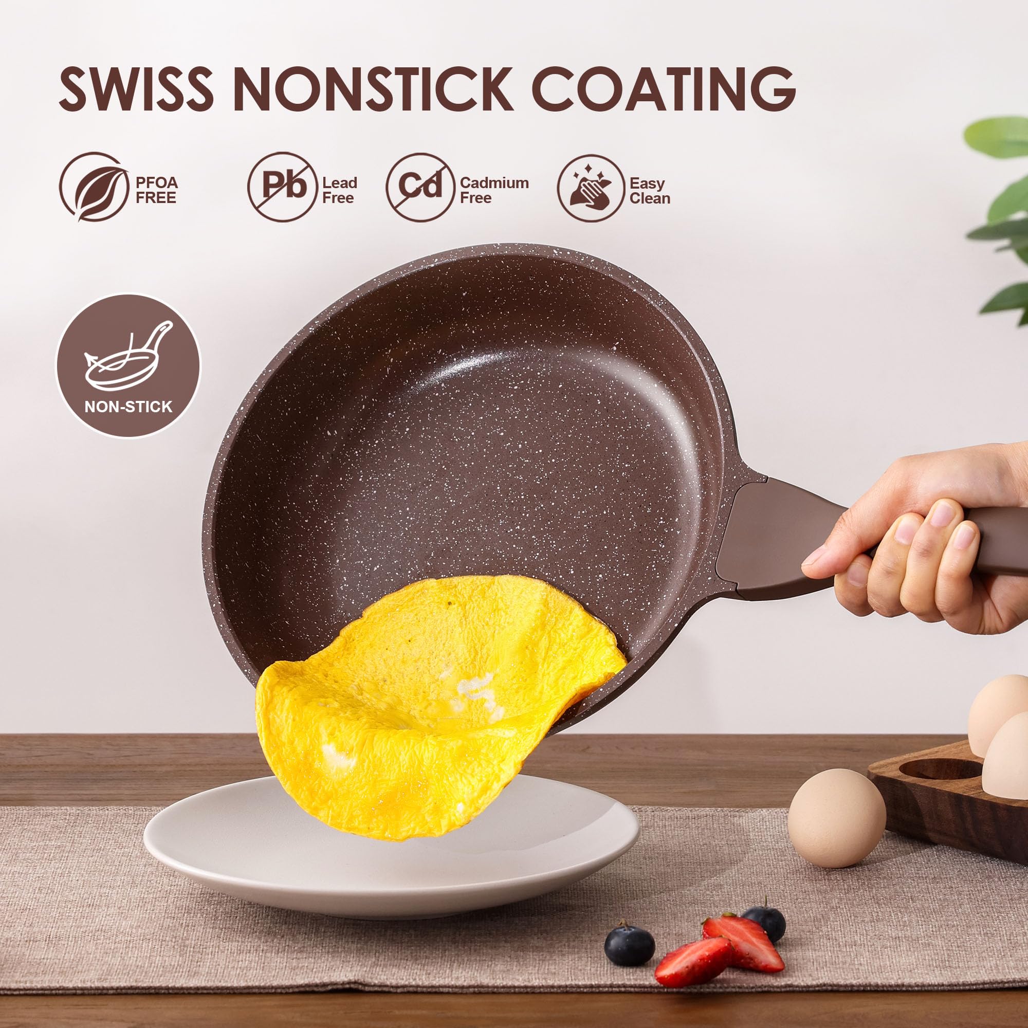 SENSARTE Nonstick Frying Pan Skillet, Swiss Granite Coating Omelette Pan, Healthy Stone Cookware Chef's Pan, PFOA Free (8/9.5/10/11/12.5 Inch) (10 Inch)