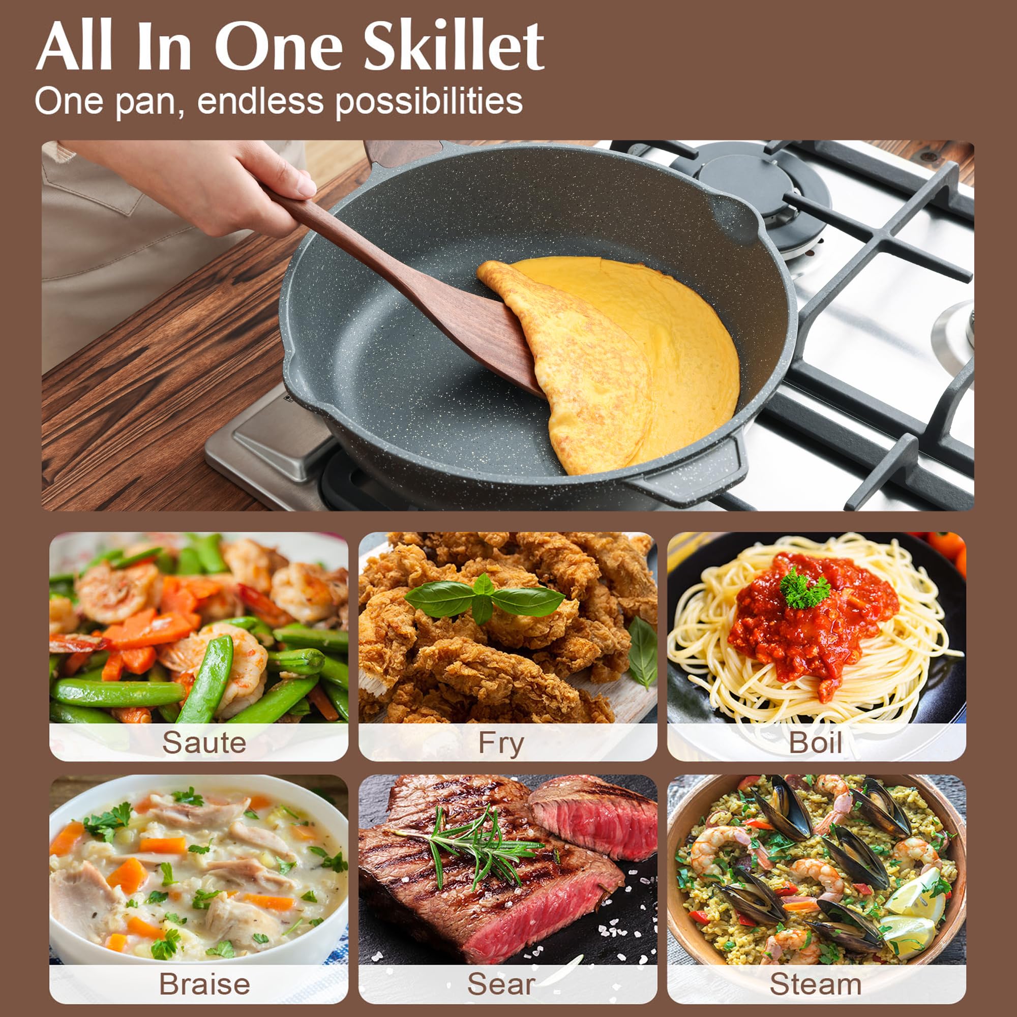 SENSARTE Nonstick Ceramic Sauté Pan 11-Inch/4.3QT, Non-toxic Deep Frying Pan Skillet with Lid, Healthy Jumbo Cooker, Stay Cool Handle, Induction Compatible, PFOA & PFAS Free