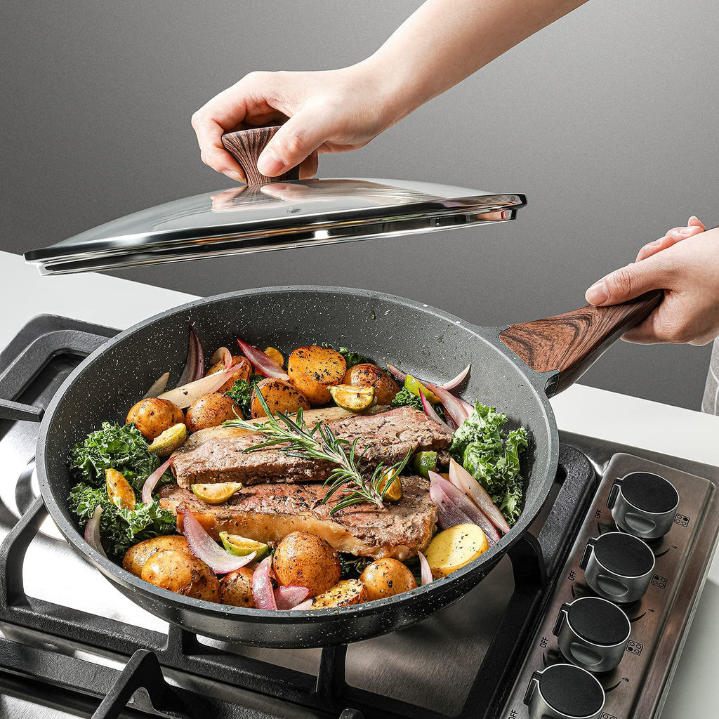 SENSARTE Nonstick Ceramic Frying Pan Skillet with Lid, 11 Inch Omelet Pan, Healthy Non Toxic Chefs Pan, Induction Compatible Egg Pan with Heat Resistant Handle, Free of Intentionally Added PFAS/PTFE