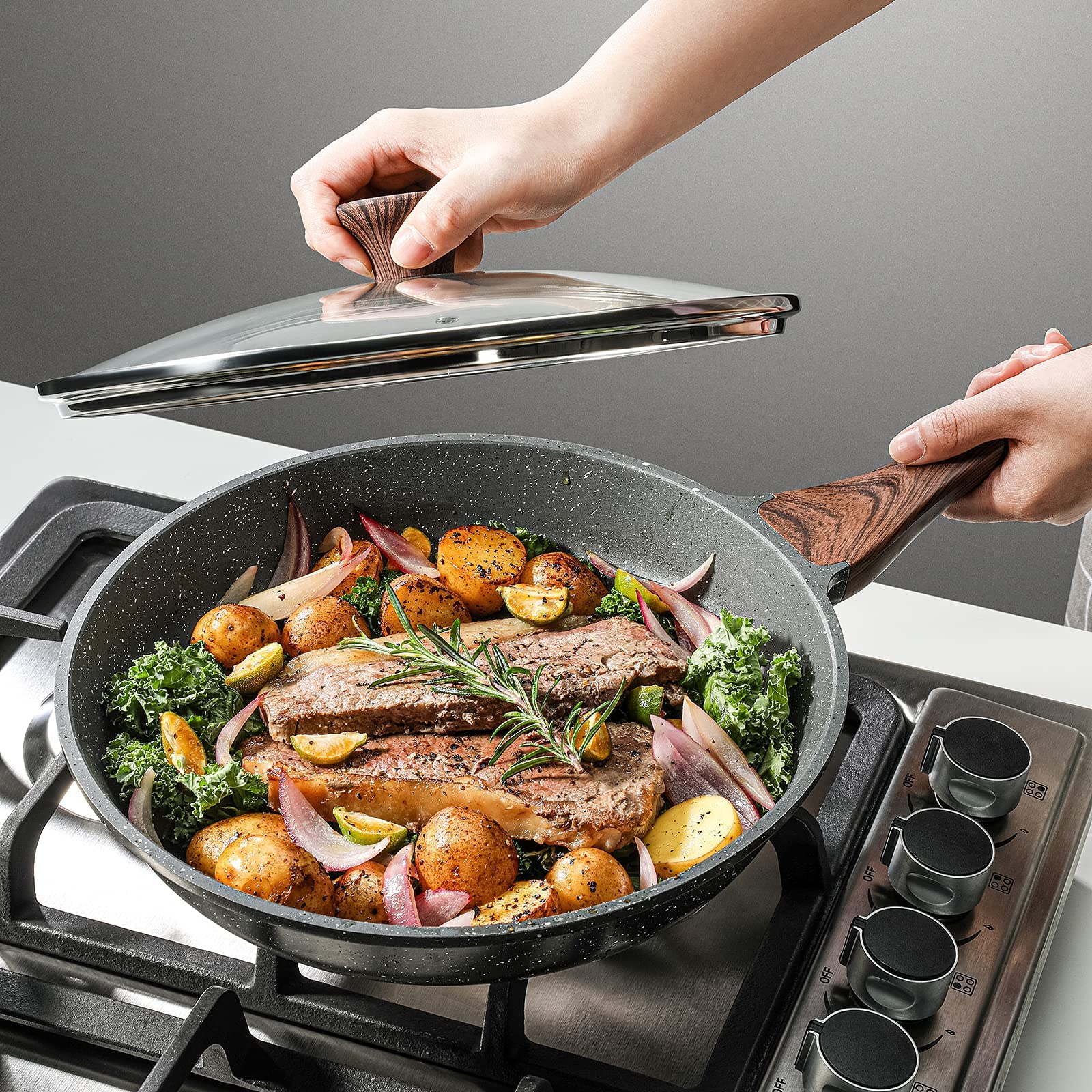 SENSARTE Nonstick Ceramic Frying Pan Skillet with Lid, 11 Inch Omelet Pan, Healthy Non Toxic Chefs Pan, Induction Compatible Egg Pan with Heat Resistant Handle, Free of Intentionally Added PFAS/PTFE