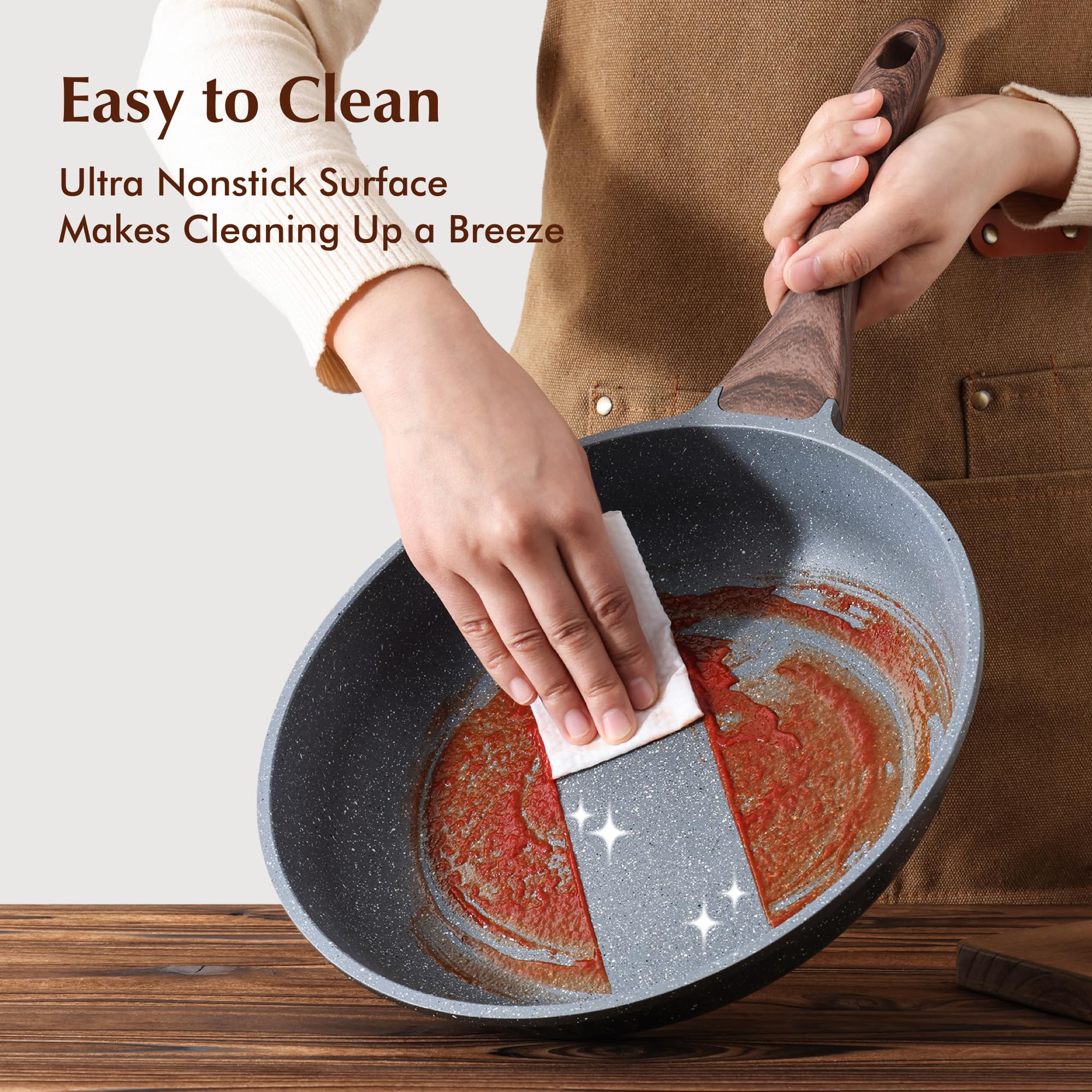 SENSARTE Nonstick Frying Pan Skillets, Swiss Granite Coating Omelette Pans, Healthy Cookware Chef's Pan, Free of Intentionally Added PFOA (8+11Inch with Lid)