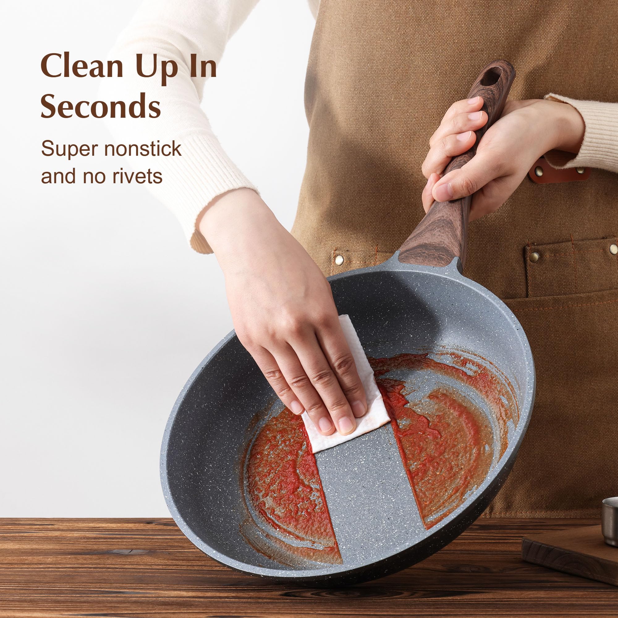 SENSARTE Nonstick Frying Pan Skillet, Swiss Granite Coating Omelette Pan, Healthy Stone Cookware Chef's Pan, PFOA Free (8/9.5/10/11/12.5 Inch) (10 Inch)